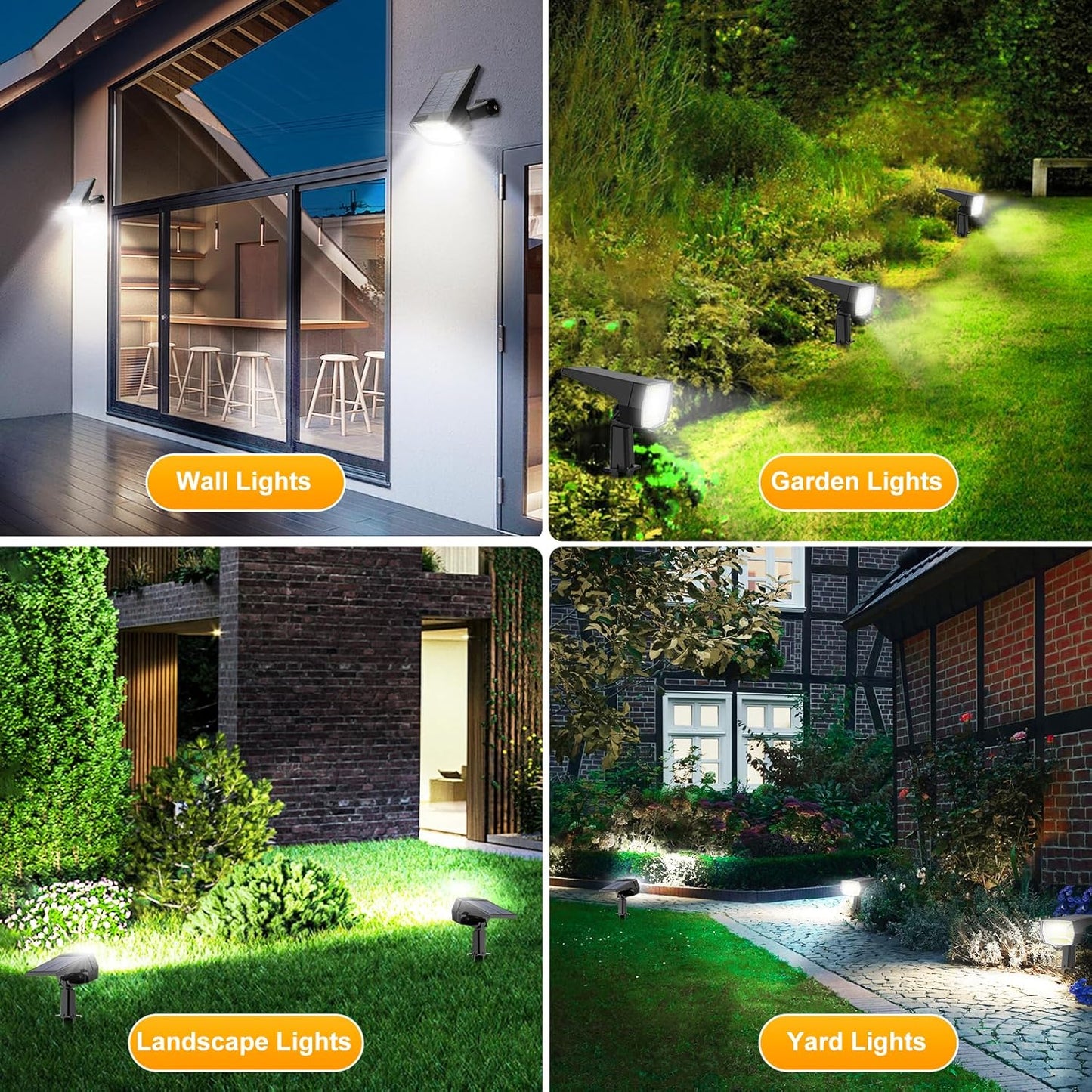 Fabrito 72 LEDs Solar Spot Lights Outdoor Waterproof, 3 Modes Landscape Spotlights, Dusk to Dawn Solar Powered Flood Wall Lights for Outside, Solar Garden Lights for Yard Porch 6 Pack (Cool White)