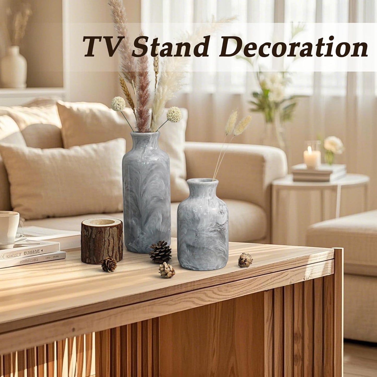 Resin 3 Piece Vase Set, Farmhouse Decor, Home Decorative Vase, Vases for Your Kitchen, Bedroom, Office, Living Room, Bathroom, & Shelf Centerpiece Table Decorations, Grey