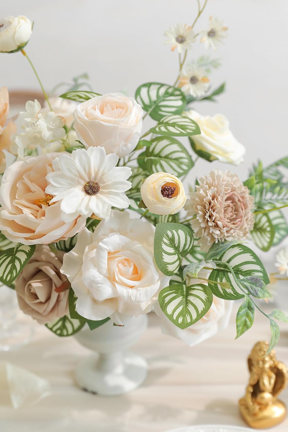 Flesh Color Artificial Flowers Silk Fake Roses Peonies Greenery Combo Box Set for DIY Wedding Bouquets Bridal Shower Centerpieces Floral Arrangements Party Tables Home Decoration