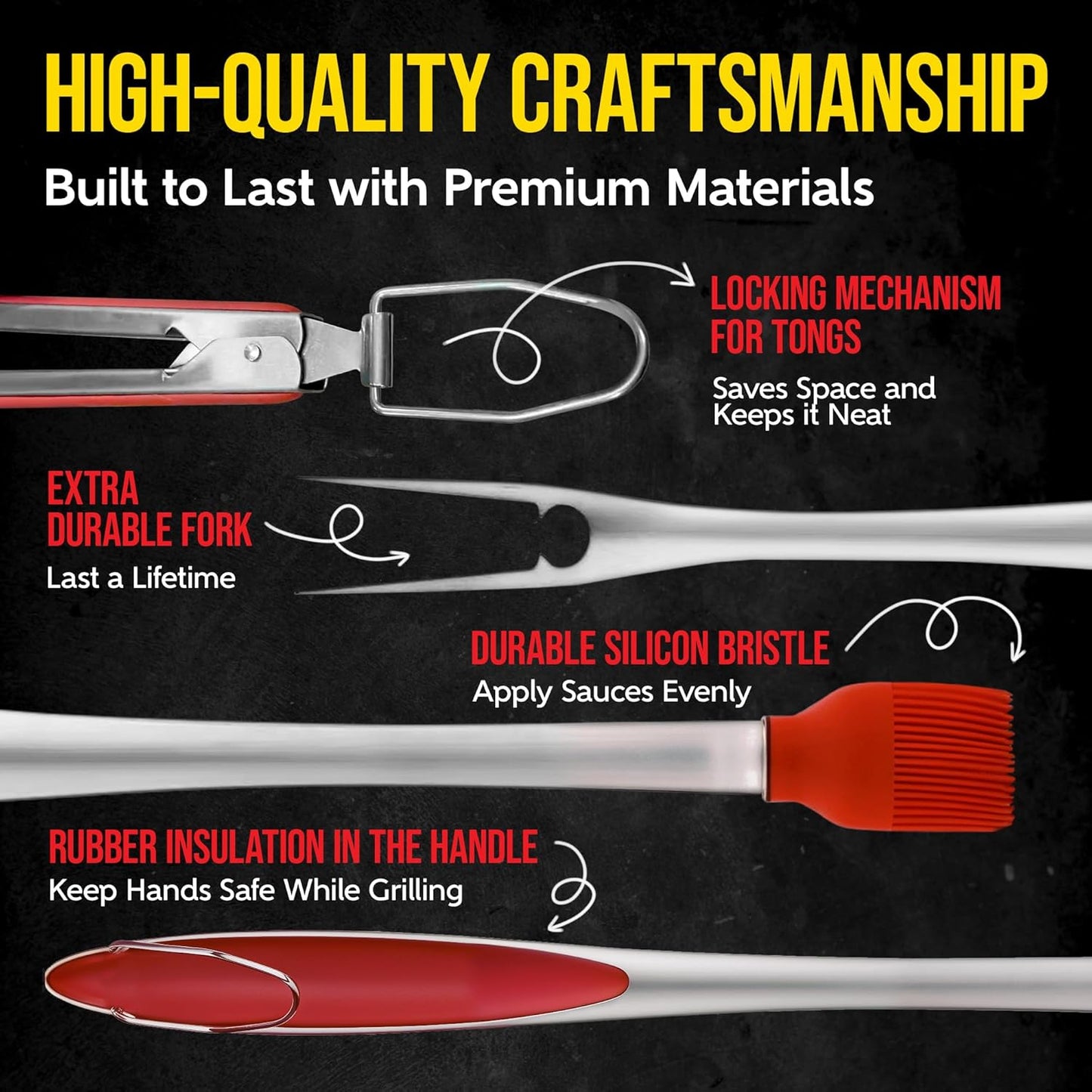 Kaluns BBQ Grilling Accessories, Grilling Gifts for Men Dad, Grill Tools for Outdoor Grill, Heavy Duty Stainless Steel Grill Set with Spatula, Tongs, Fork, Brush, & Grilling Mat, Best BBQ Gifts