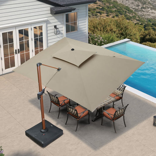 PURPLE LEAF 10' X 13' Patio Large Cantilever Umbrella Outdoor Square Wood Umbrellas Offset Umbrella Heavy Duty Sun Umbrellas for Garden Deck Pool, Heather Taupe