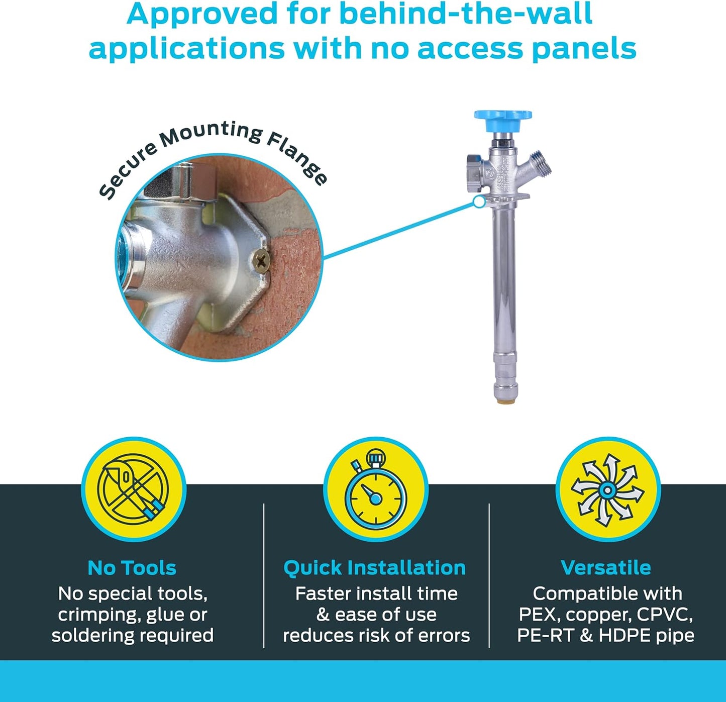 SharkBite 6 Inch Frost Free Sillcock, 1/2 x 3/4 Inch MHT, Push to Connect Brass Plumbing Fitting, PEX Pipe, Copper, CPVC, PE-RT, HDPE, 25744LF
