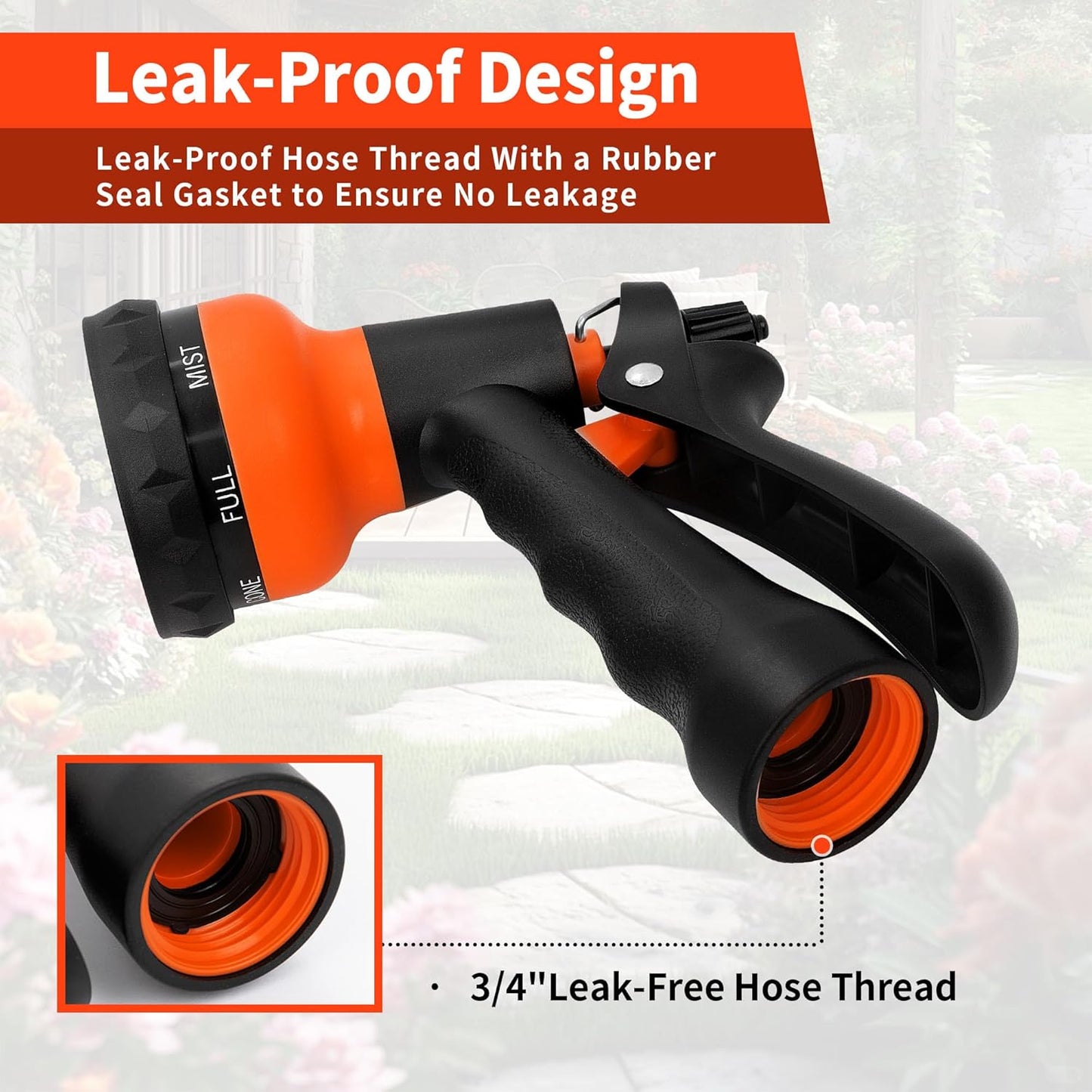 NEXCOVER Garden Hose Nozzle Sprayer - 7 Adjustable Watering Patterns Nozzle for Water Hose, Non-Slip Garden Spray Nozzle for Car Washing, Watering Plants, Pets Showering, Lawns Cleaning, Orange