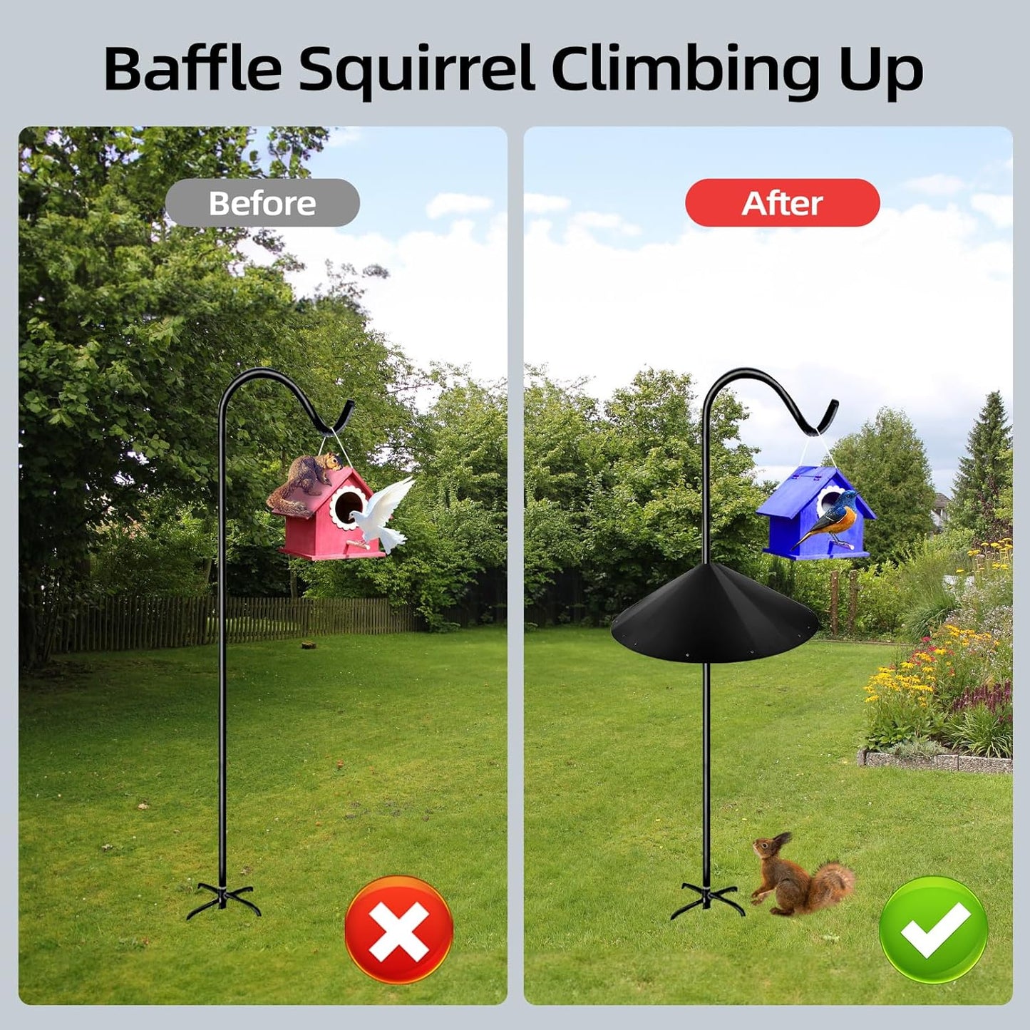 24-inch Large Outdoor Squirrel Baffles for Bird Feeders Pole, Baffle with Metal Frame, Squirrel Guard for Bird Houses, Two Way Use, Black Color