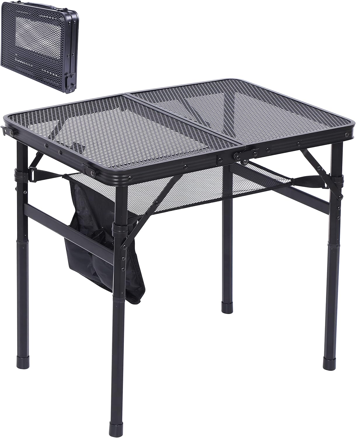 Nice C Table for Grill, Outdoor Table, Camping Table, Outdoor Cooking Table, Picnic Tables, Card Table Adjustable Height, Mesh Bag, Carry Handle (47.3” x 23.7“ x 14.7”/24.2“ Black)