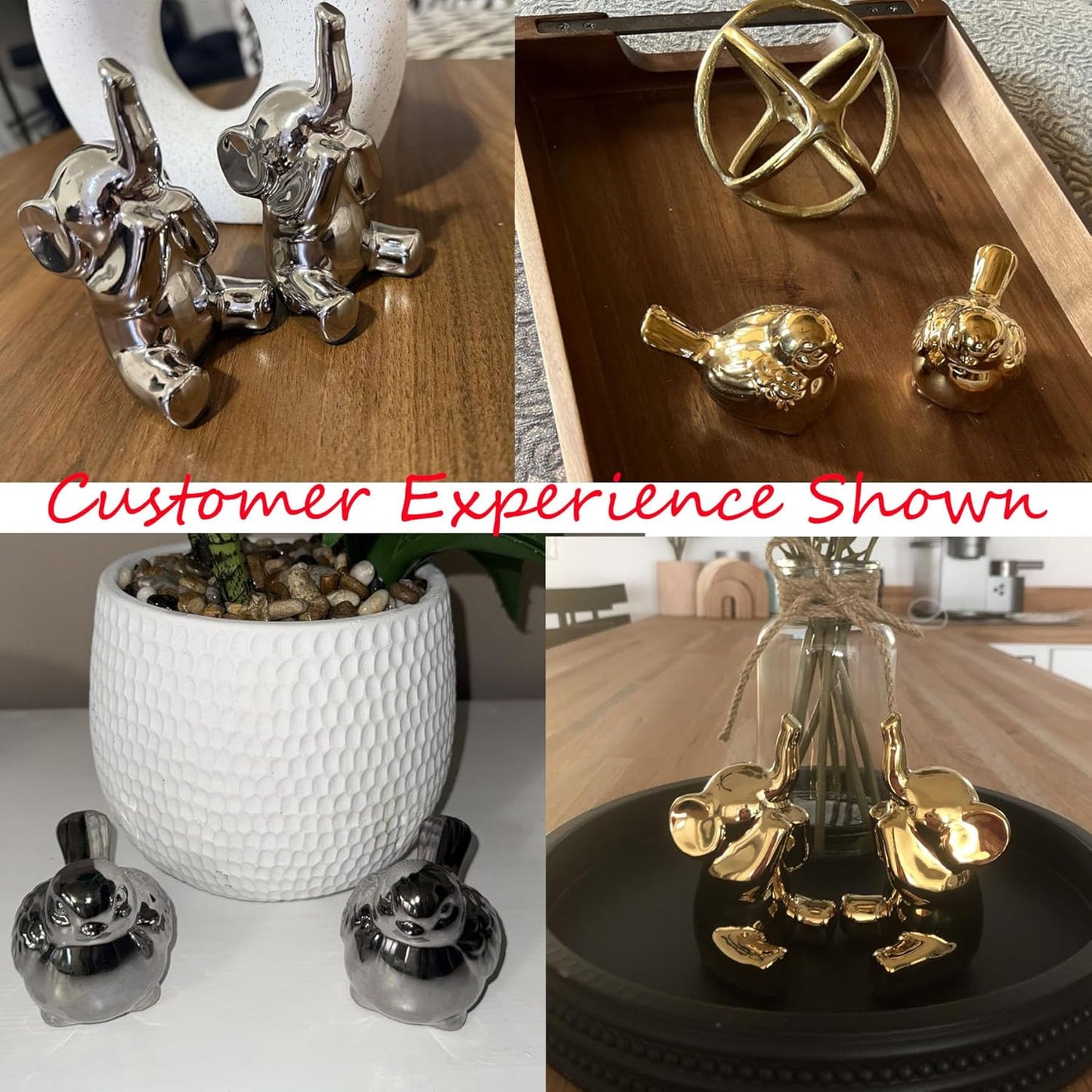 Loving Pair of Small Silver Elephant Statues Silver Home Decor Modern Boho Style Figurine Decorative Ornaments for Living Room, Bedroom, Office Desktop, Cabinets, Shelf