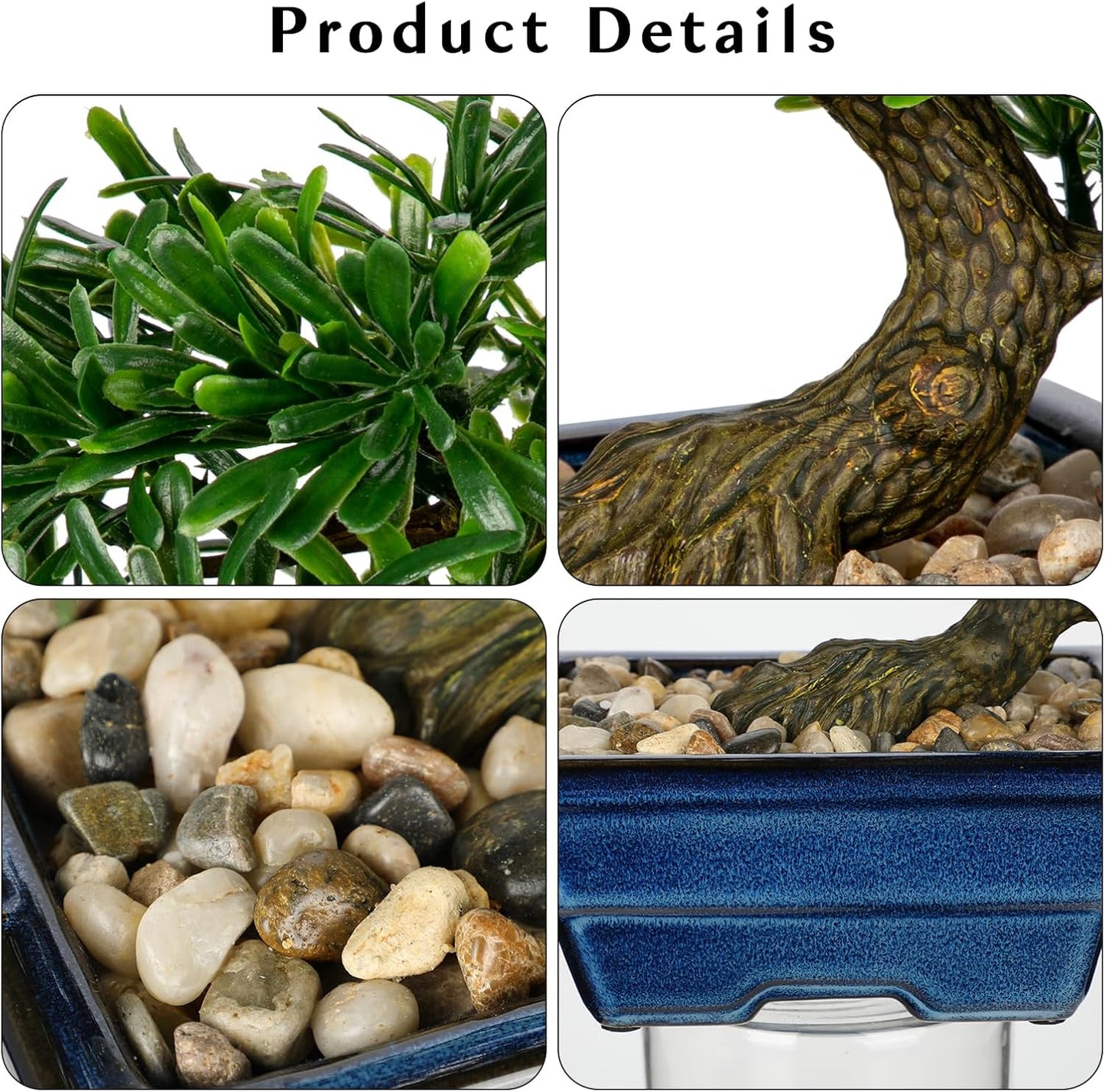 Artificial Bonsai Tree Faux Plants Indoor Small Fake Plants Decor with Blue Ceramic Pots for Home Table Office Desk Bathroom Shelf Bedroom Living Room Farmhouse Decorations