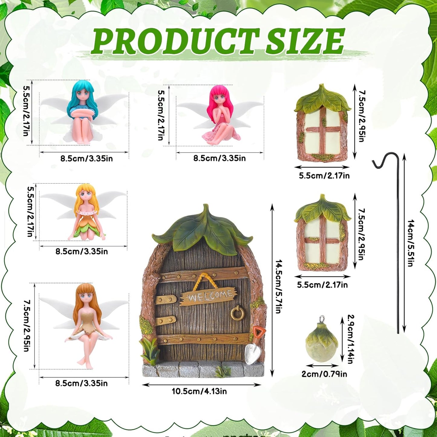 Glowing Miniature Fairy Garden Accessories, 4-Piece Miniature Fairy Figurines Glow in The Dark Fairy Door and Windows for Trees Set, Resin Light Up Sculpture Kit for Outdoor & Indoor Gardens