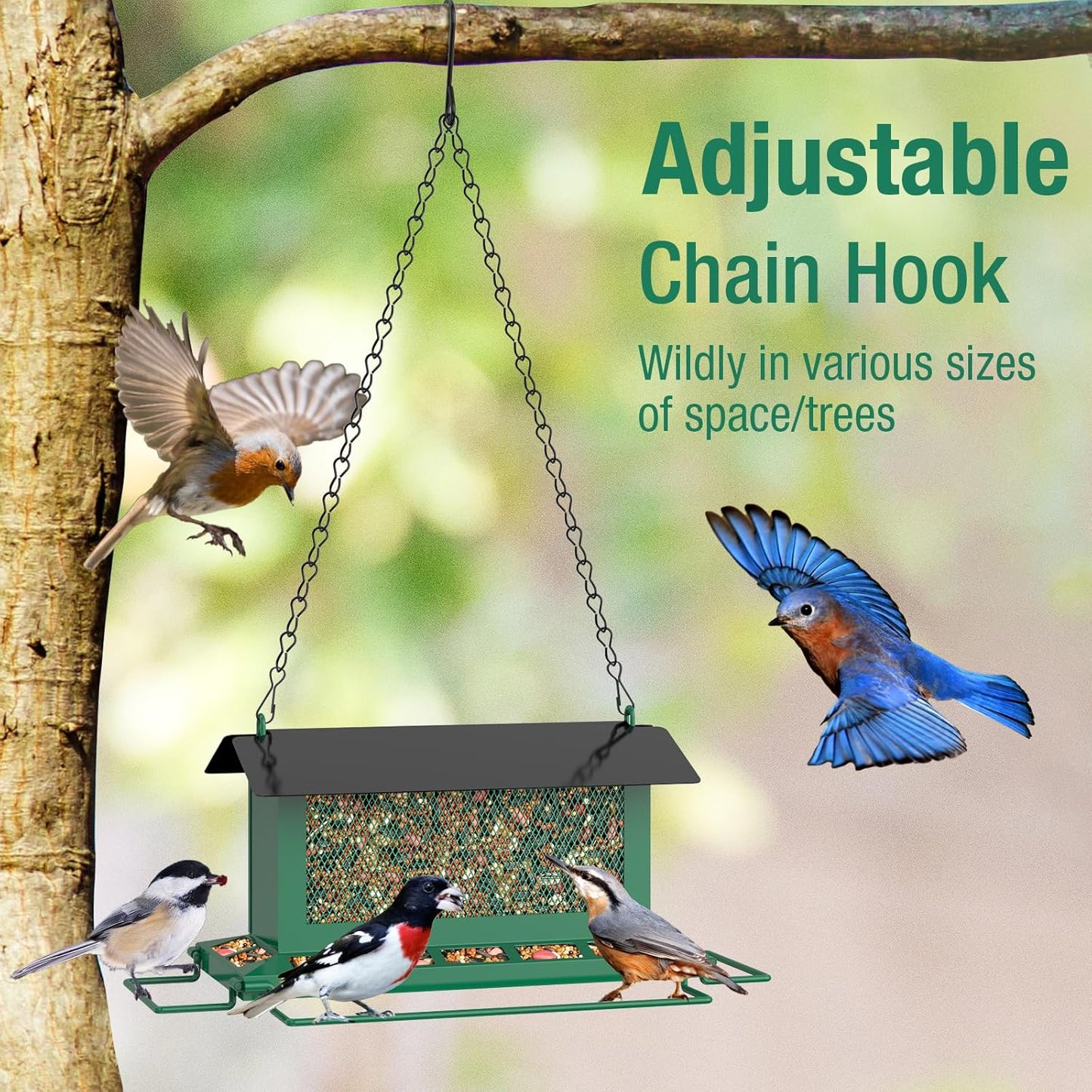 Bird Feeder for Outdoor Hanging, Large Squirrel Proof Birdfeeders w/ 14 Feeding Ports - Heavy Duty Metal Bird Feeders for Outside Hanging, 4 Lb Large Capacity Birdfeeder to Attracting Birds
