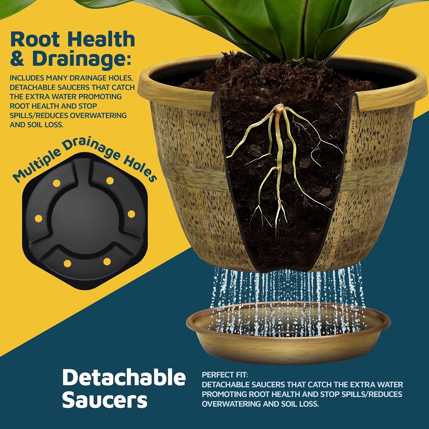 10-Inch Whiskey Barrel Planters Outdoor Pack of 20 - Durable Plastic Plant Pots for Indoor & Outdoor Use with Drainage & Saucer, Lightweight Rustic Barrel Planters for Flowers, Herbs & Small Plants