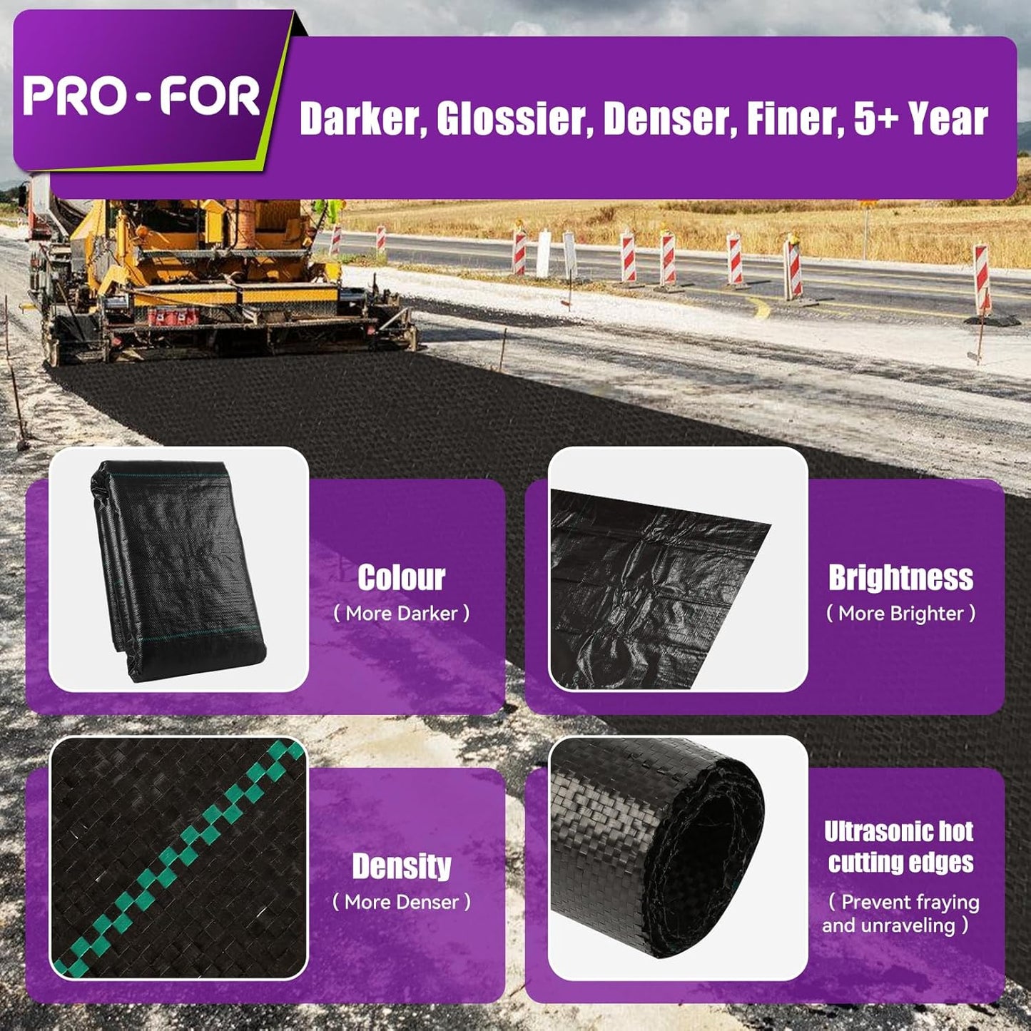 Heavy Duty Weed Barrier Fabric 3ft x 50ft, Landscape Ground Cover for Gardens & Driveways, Premium Weed Control with 10 U Shaped Staples