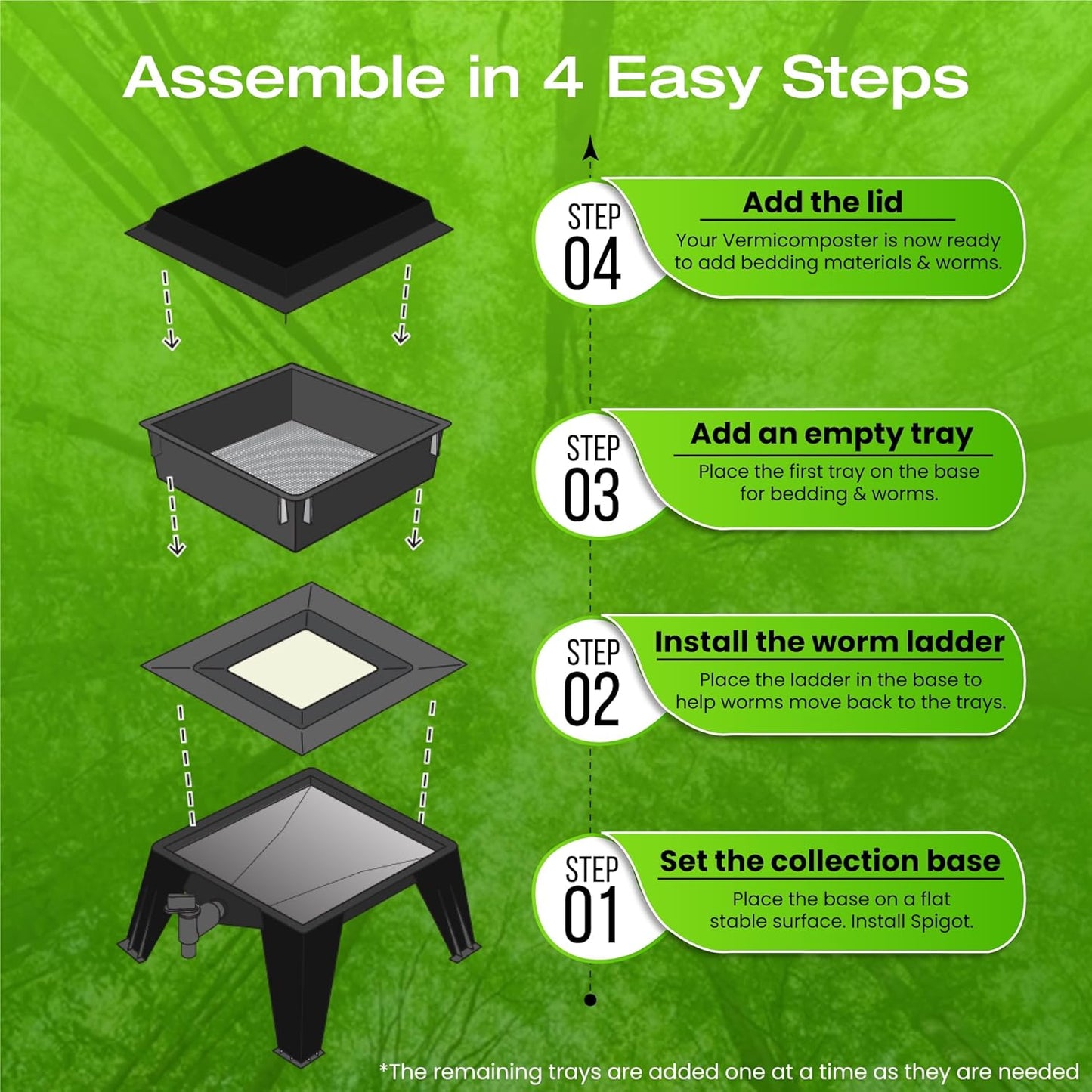 Worm Factory® Basic 3 Tray Black Worm Composter – US Made, Fully Assembled System for Home Food Waste Recycling – Includes Accessories for Odor-Free Vermicomposting – Durable, Space-Efficient Design.