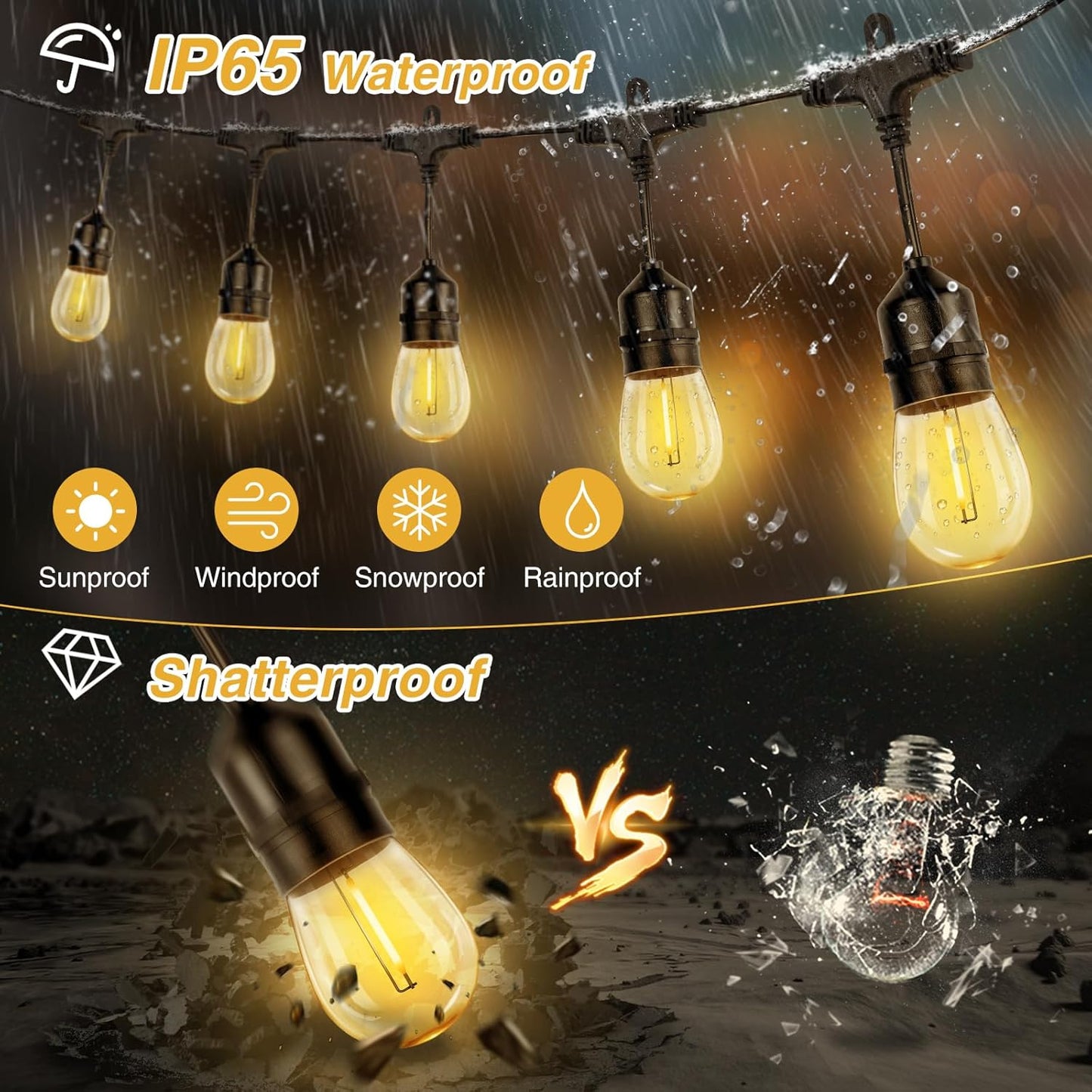 ZJOJO Solar String Lights Outdoor Waterproof 100FT,Solars Light Outdoor with 30+2 Shatterproof Bulbs IP65, Patio Lights SolarPowered &USB Port, LED String SolarLights for Outside Decor