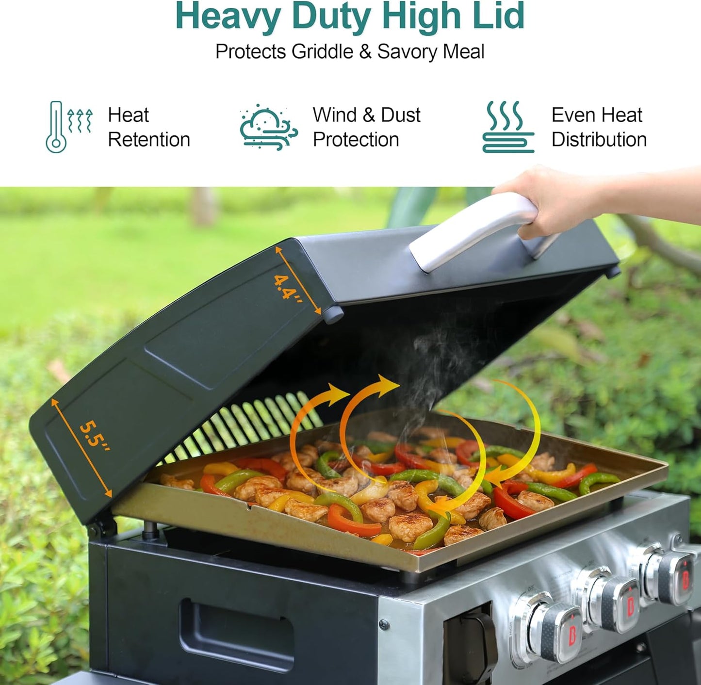 Brand-Man 3-Burner Portable Propane Gas Griddle with Lid - 28,000 BTU Flattop Griddle Grill, 504 Sq. In., Folding Side Tables, Rolling Cart for Outdoor BBQ, Camping, Patio