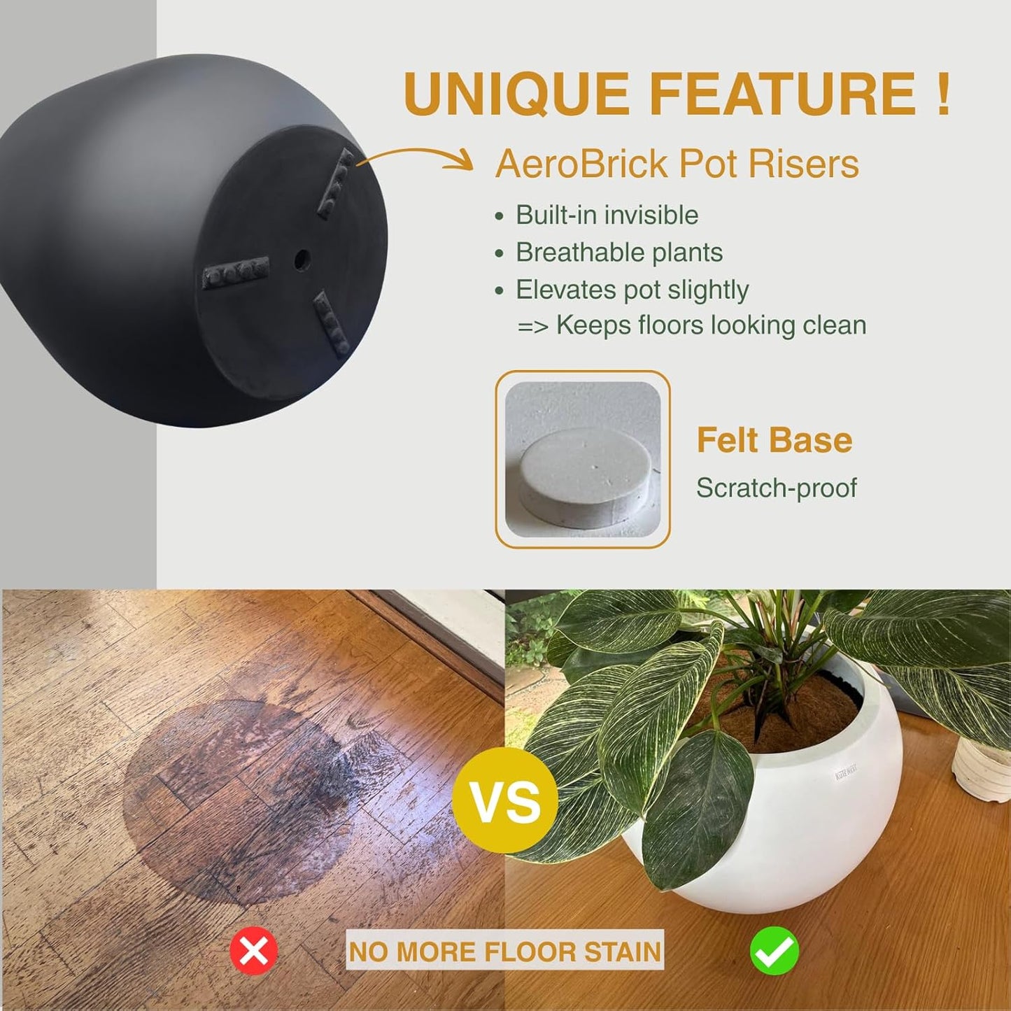 12.5"H x 11.4"D Corso Fiberstone Round Tapered Planter with Drainage Hole, Smooth Finishes, Weather Resistant for Indoor and Outdoor Use, Included 2 Extra Coco Mats (Black, 9" Pot Opening)