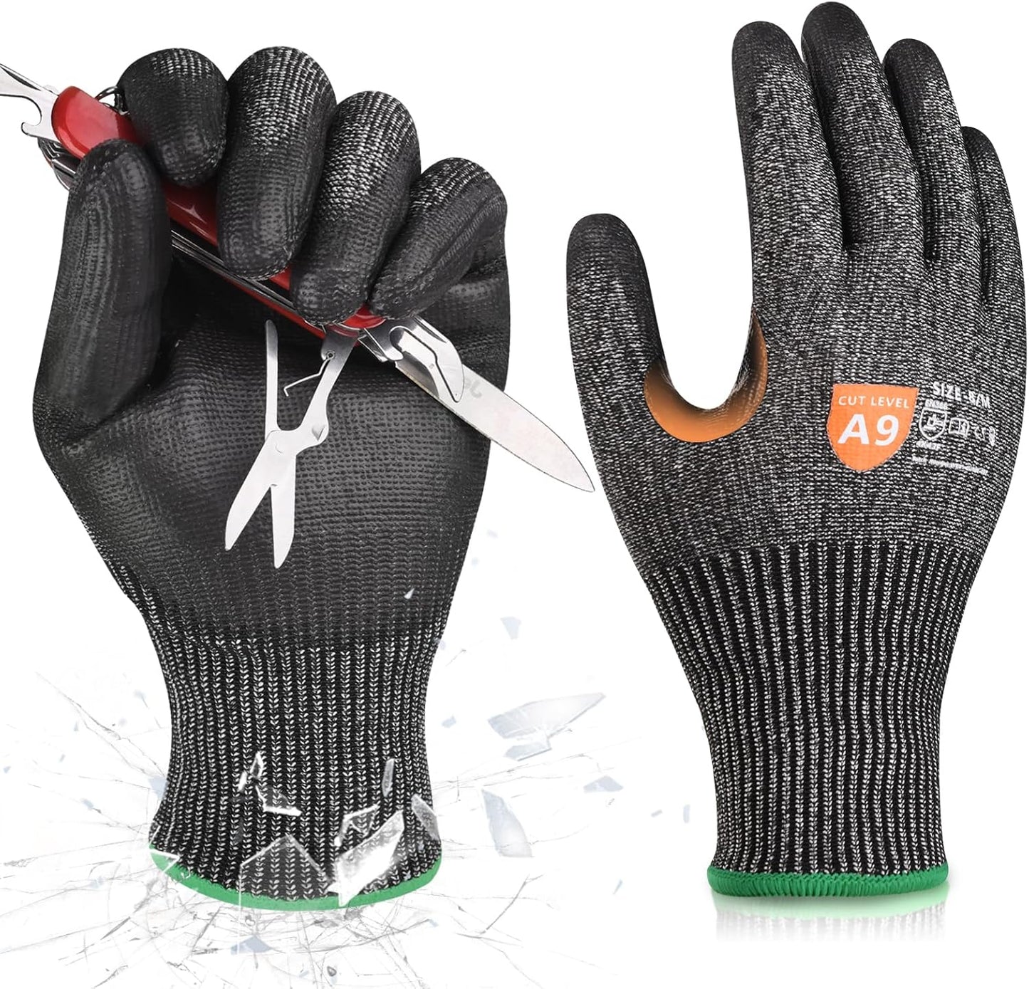 Donfri A9 Cut Resistant Work Gloves for Men - Steel + HPPE Hybrid Safety Gloves for Men, ANSI Cut Level 9 Protection Flexible for Metal Glass Wood Construction Fishing