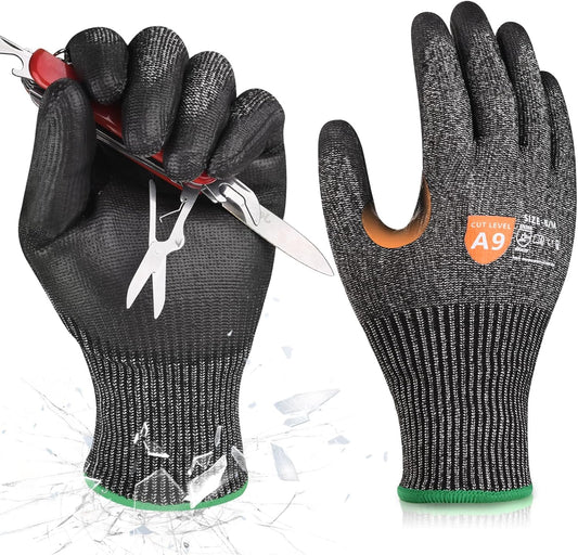 Donfri A9 Cut Resistant Work Gloves for Men - Steel + HPPE Hybrid Safety Gloves for Men, ANSI Cut Level 9 Protection Flexible for Metal Glass Wood Construction Fishing