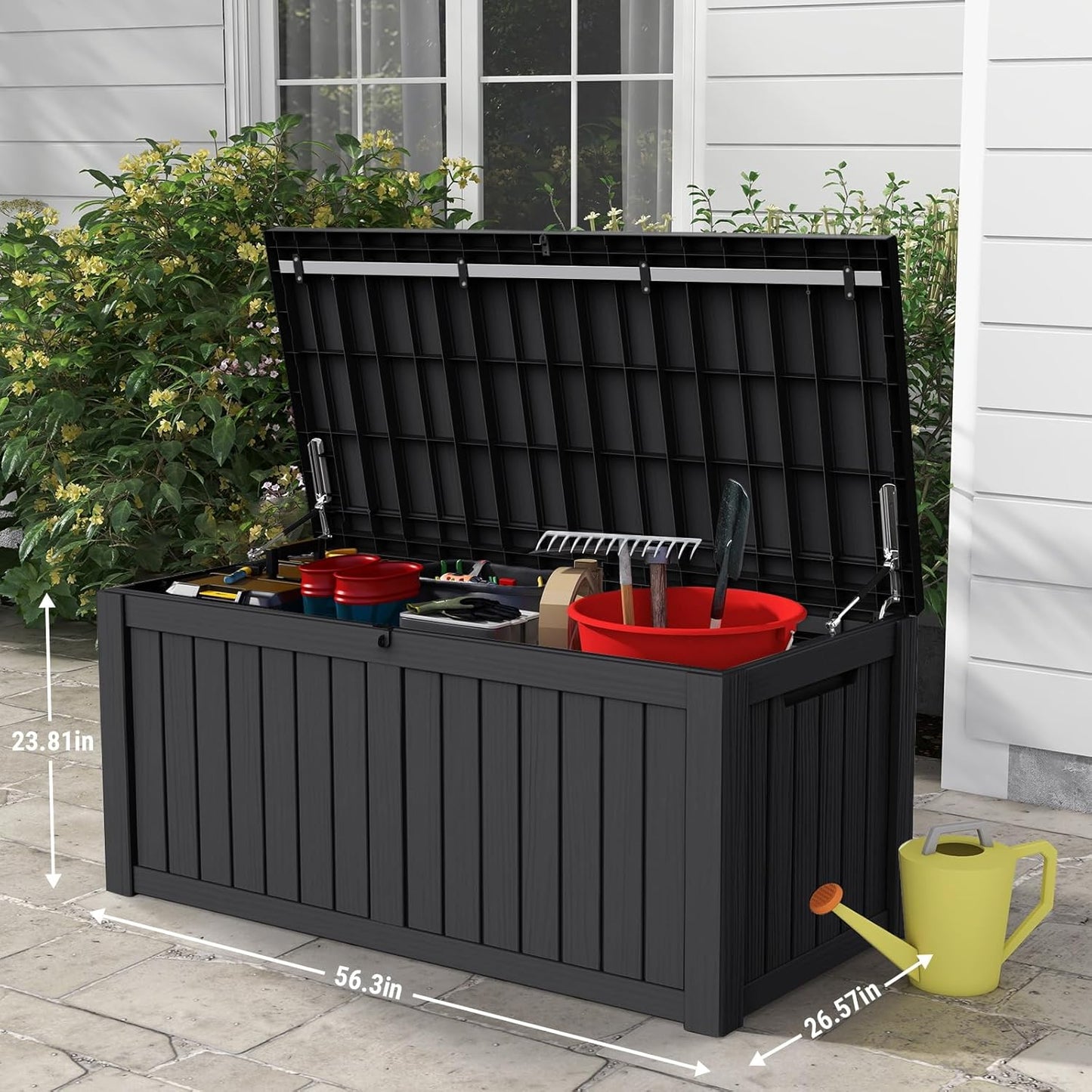 Mars Villa 119 Gallon Outdoor Storage Box Waterproof, Large Resin Deck Box for Pool Supplies Storage, Outdoor Patio Furniture Cushions, with Hydraulic Hinge, UV-Resistant and Weatherproof, Black