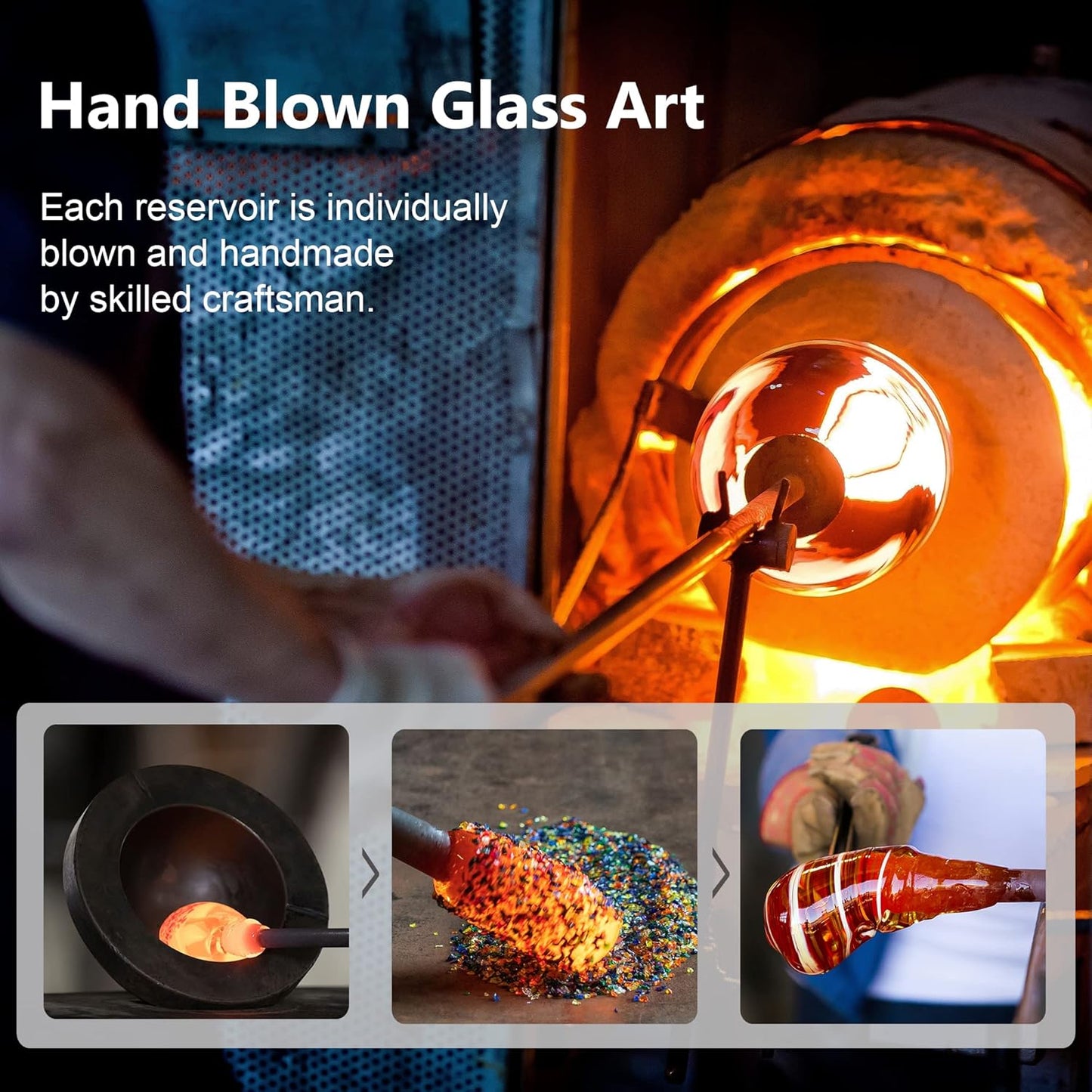 LUJII Hand Blown Glass Hummingbird Feeder for Outdoors Hanging with Ant Guard, 25 fl.oz, Leak Proof & Rustproof, Metal Base with 5 Feeding Ports & 5 Perches, Unique Garden & Backyard Decor (Purple)