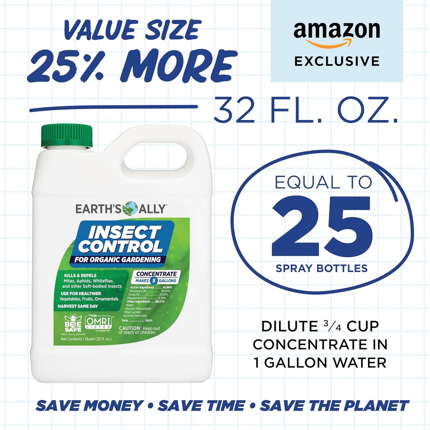 Earth's Ally Insect Control Concentrate for Plants 32 oz | Safe Outdoor & Indoor Plant Insecticide, Spider Mite, Aphid & Mealybug Killer - for Organic Garden & Household Plants