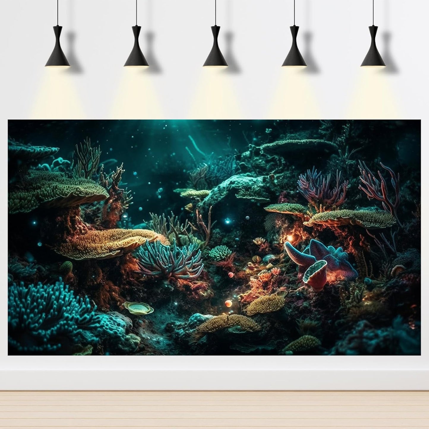 Aquarium Background Colorful Picturesque Coral Reef Terrarium Background Tropical Sea Various Hard Corals Underwater Landscape Fish Tank Backdrop Aquarium Poster Background Vinyl 36x18in