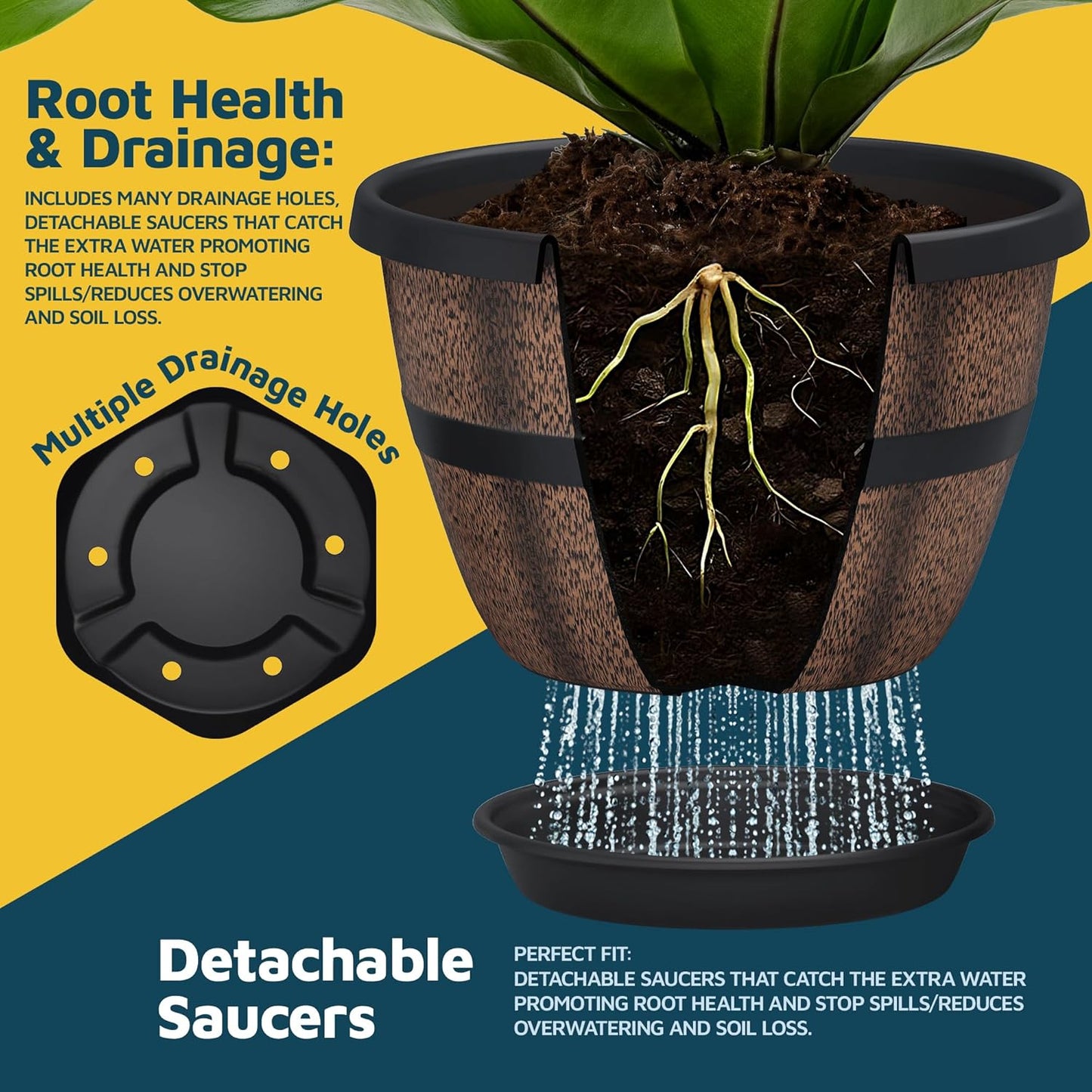 10-Inch Whiskey Barrel Planters Outdoor Pack of 10 - Durable Plastic Plant Pots for Indoor & Outdoor Use with Drainage & Saucer, Lightweight Rustic Barrel Planters for Flowers, Herbs & Small Plants