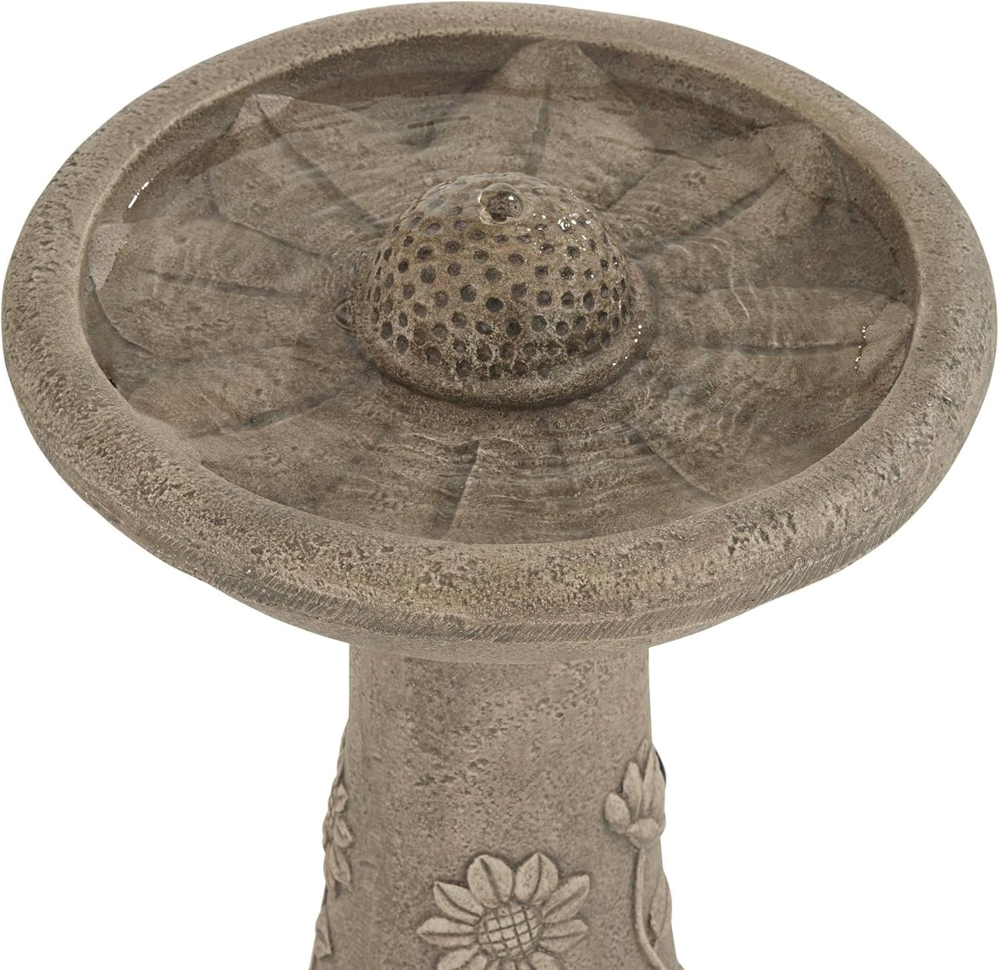 Missy Sunflower 20 1/4" High Large Rustic Outdoor Decor Gray Cement Floor Fountain with Light LED Standing Bird Bath Basin Water Feature for Outside Garden Patio Yard Backyard - John Timberland