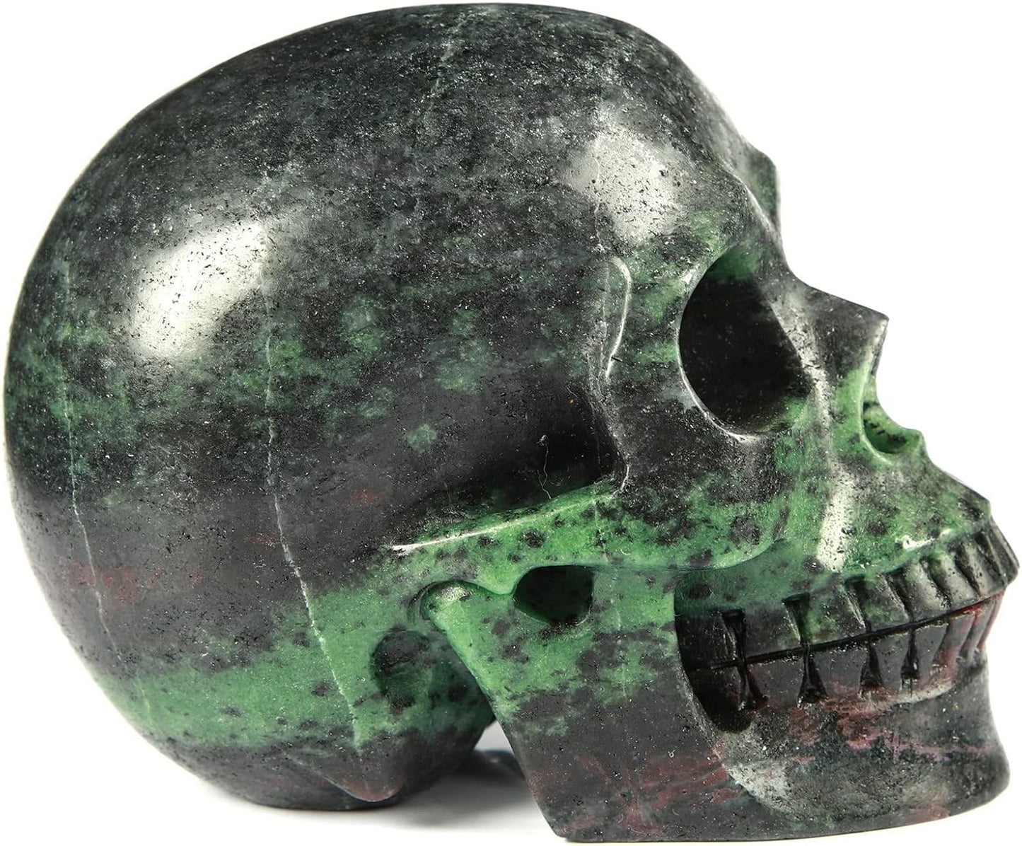 Skullis 5.0” Ruby Zoisite Crystal Skull, Hand Carved Gemstone Fine Art Sculpture, Reiki Healing Stone Statue. 1168 Z8