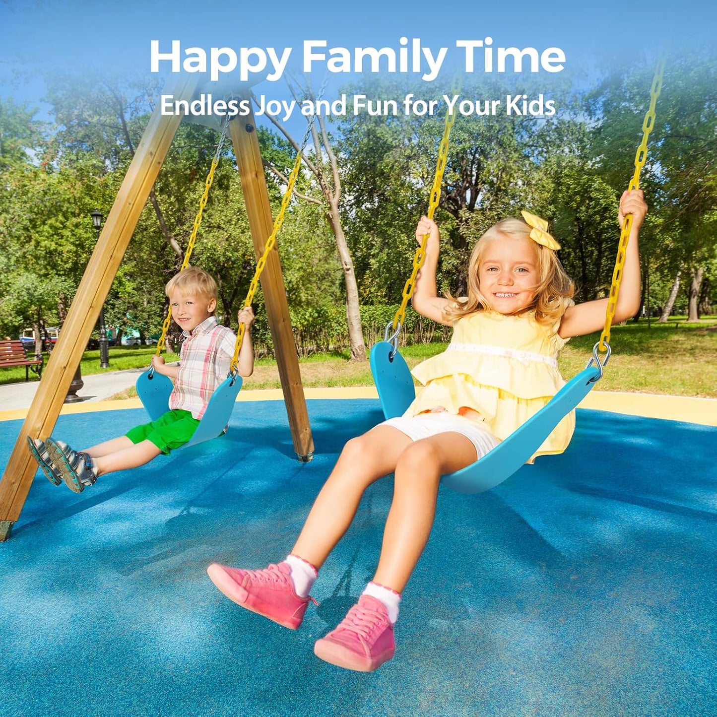 PACEARTH 2 Pack Swings Seats Holds 660lbs with 68.9 inch Anti-Rust Chains Plastic Coated 23.6 inch Tree Hanging Straps and Locking Buckles Playground Swing Set Accessories Replacement (Sky-Blue)