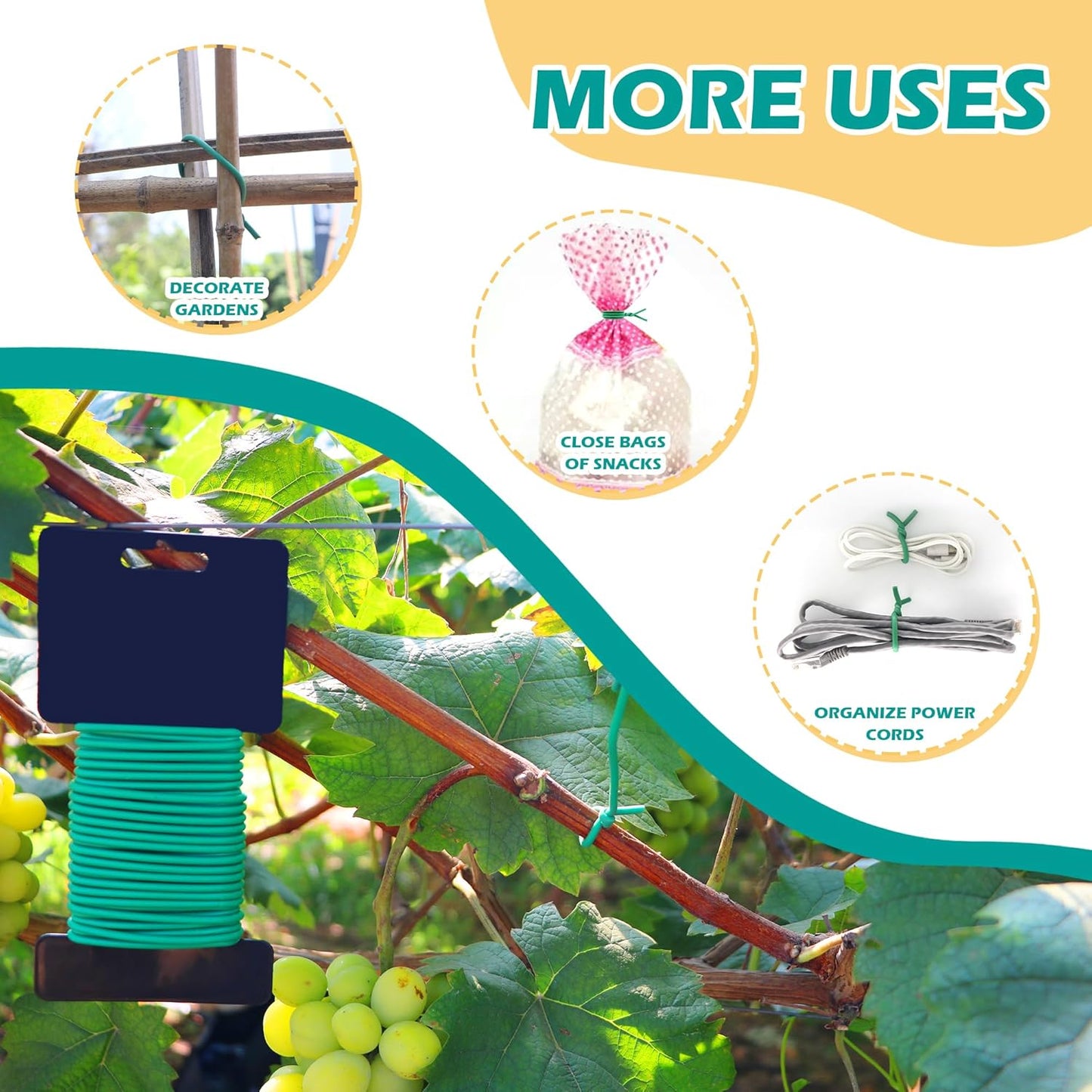 (2 Reel) Soft Plant Ties, Garden Ties TPR Flexible Durable Heavy Duty Twist Wire for Twine Tomatos Branches Vines and Tying Up Cable Wires (Green)(φ3.5mm，26feet)