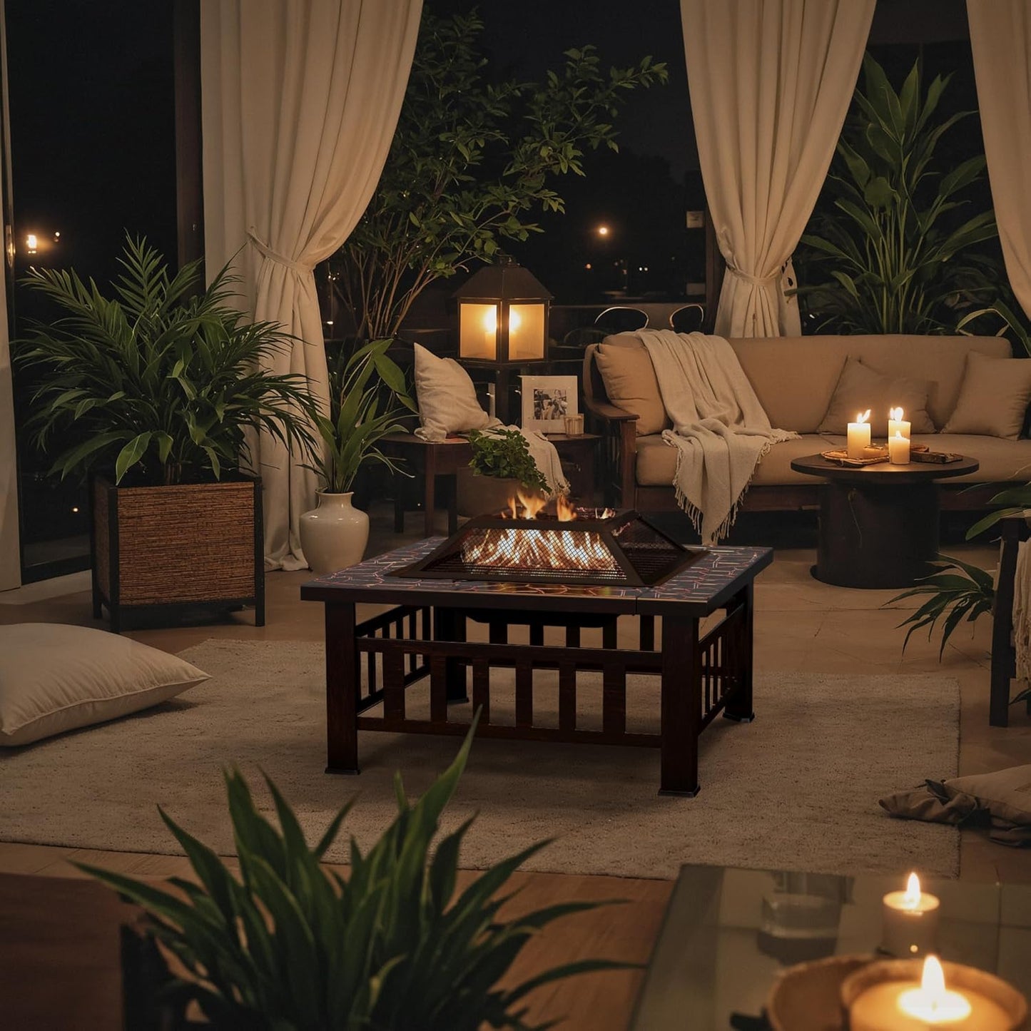 Devoko Outdoor Fire Pit, 32 Inch Firepit Table Metal Outdoor Fireplaces with Waterproof Cover for Outside Patio Camping (Copper)