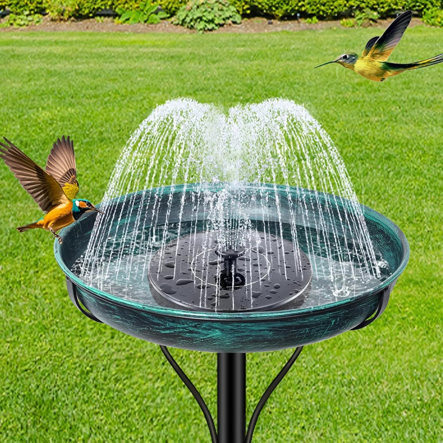 Metal Bird Bath for Outside, Vintage Freestanding Birdbaths with Metal Stake, Upgraded 5 Pronged Base Birdfeeder Feeder Bowl for Outdoors Garden Patio Yard Lawn Decor (Vintage Green)