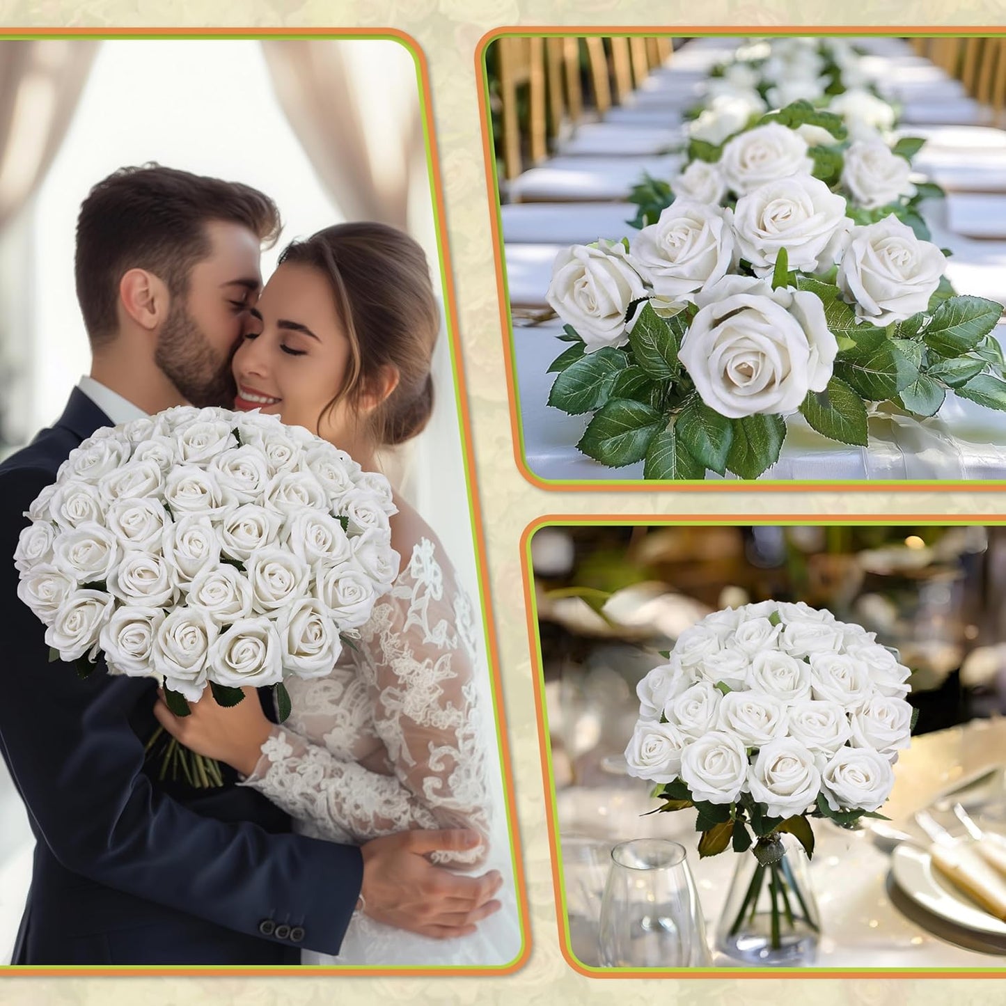 30 PCS Fake White Roses, Artificial White Flowers Bulk Realistic Silk Faux Roses with Stems for Wedding Decorations Table Centerpieces Bridal Bouquet DIY Floral Arrangement Event Party Home Decor