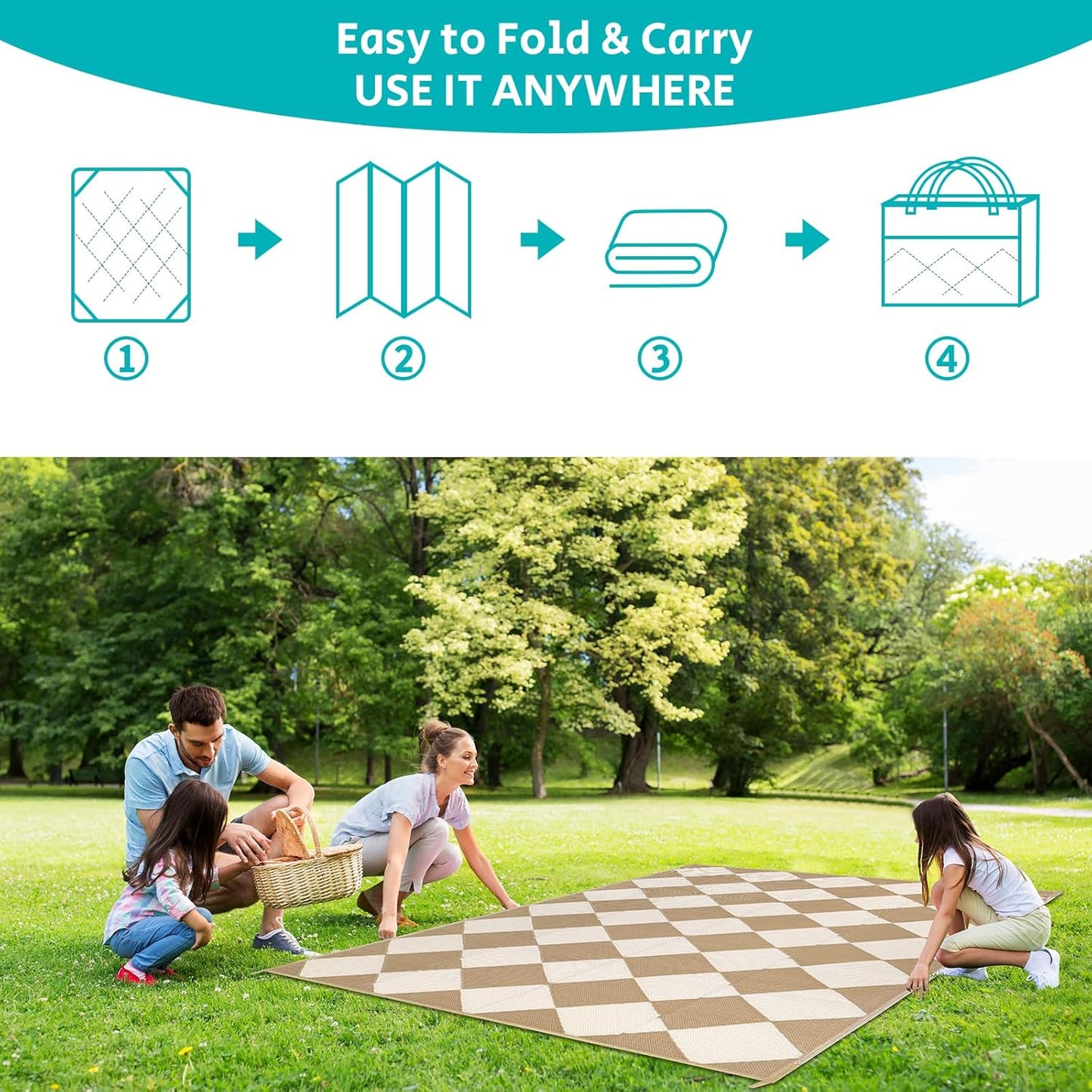 HEBE Outdoor Rug Waterproof 9x12, Plastic Straw Rug Camping Rug, Reversible Outdoor Patio Rugs RV Mat Clearance, Indoor Outside Floor Carpet for Porch,Deck,Camper,Balcony,Backyard