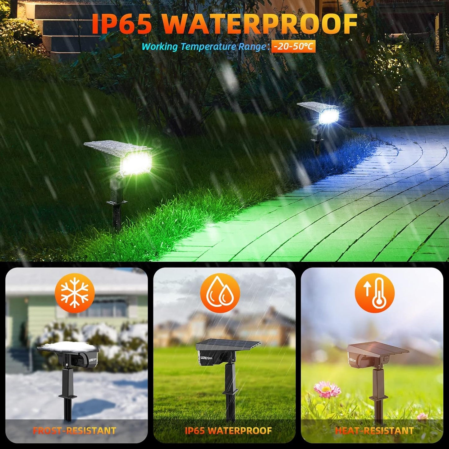 Solar Spot Lights Outdoor Color Changing, IP65 Garden Lights Solar Powered Waterproof with 9 Light Modes, Colored Landscape Lighting Auto On/Off, for Garden Pool Area Pond Yard, 10 Pack