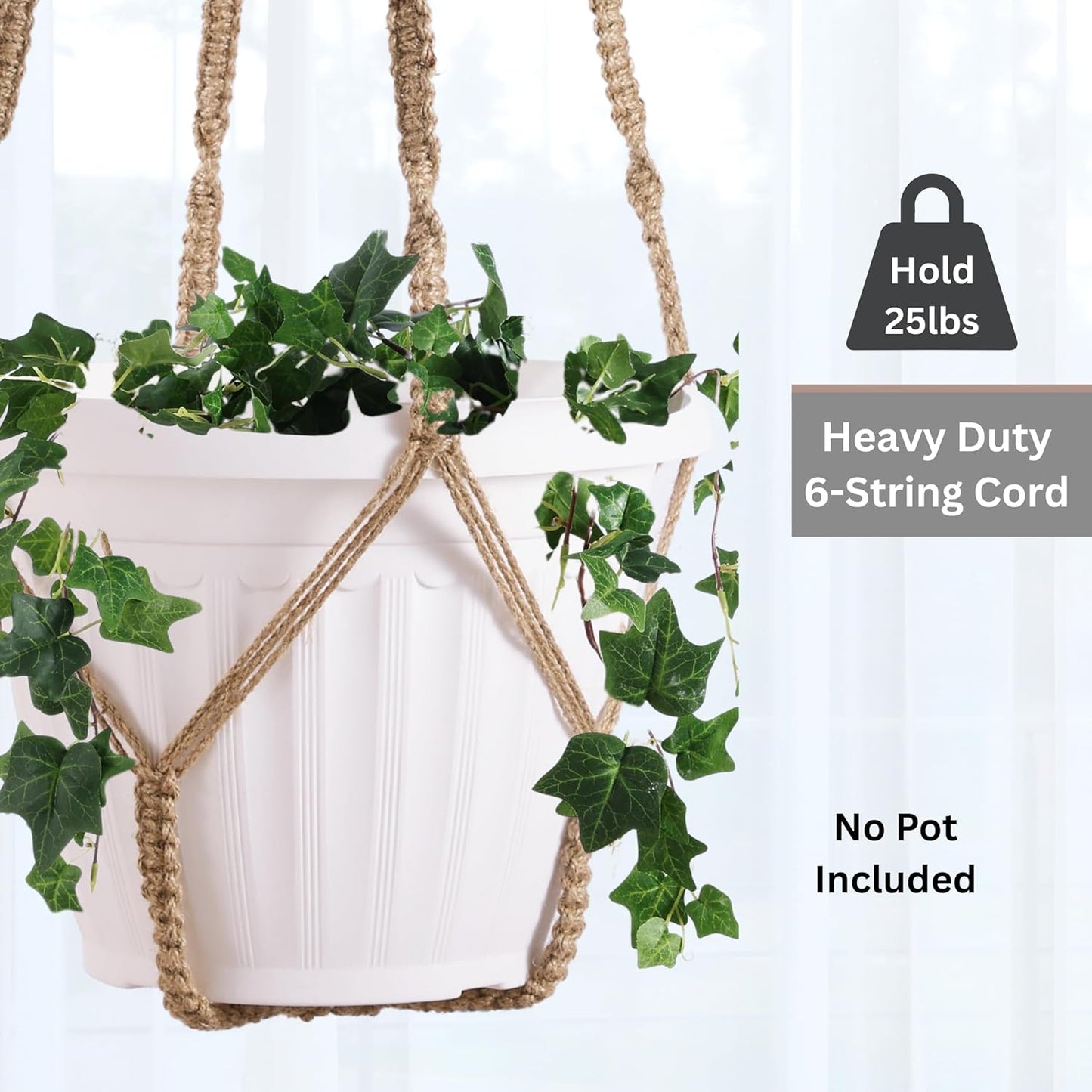 2 Pack Giant XXL 55 Inches Macrame Planter Hanger Large for 15 inch Pot + Swag Hook | Extra Large Hanging Planter for Indoor Plants | No Pot/Plant Included (XXL Jute)