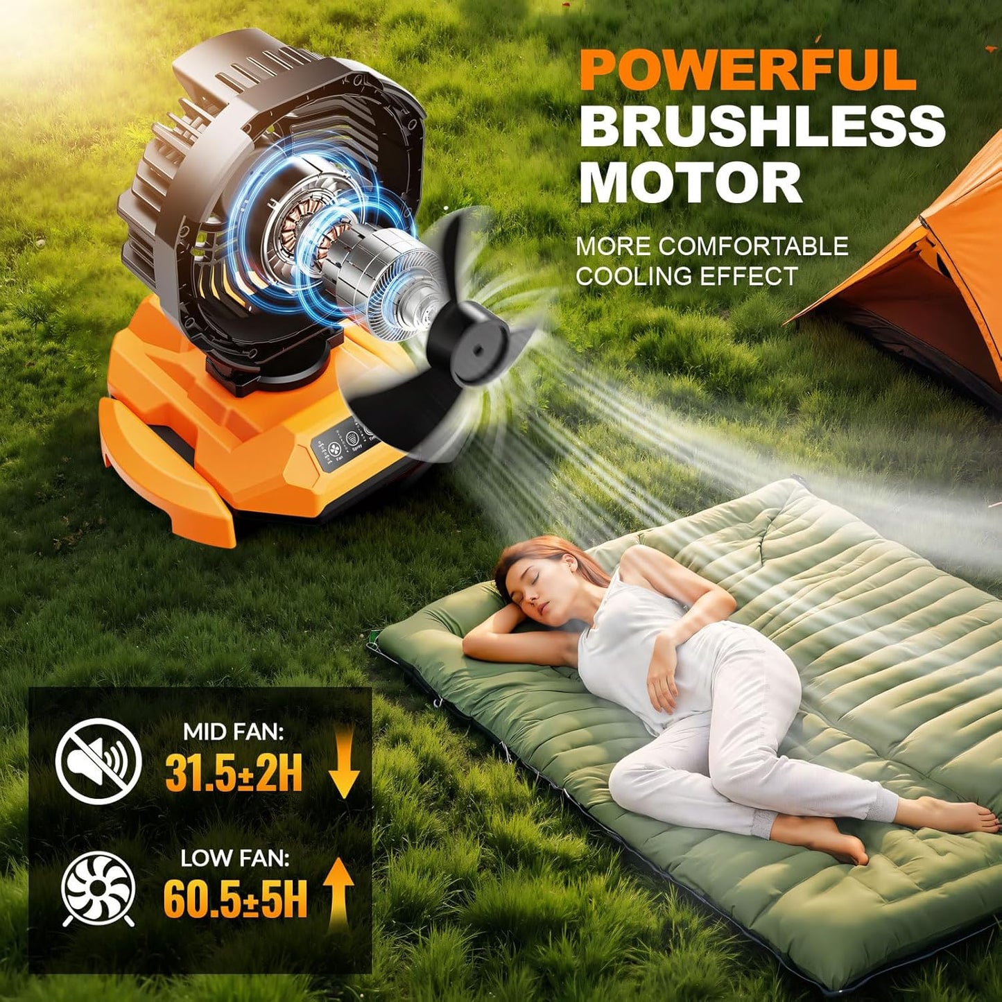 Portable Misting Fan, 30000mAh Rechargeable Battery Powered Oscillating Cooling Fan, Outdoor Fans for Camping, Patio, Adjustable Base for 10-13in Water Tank(No Bucket Included)