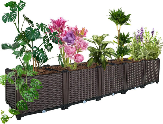 Vegetable Planter Box Large Planters for Outdoor Plants Garden Box with Drain Outlet for Flower/Herbs, Patio-Balcony-Backyard with Easy Assembly