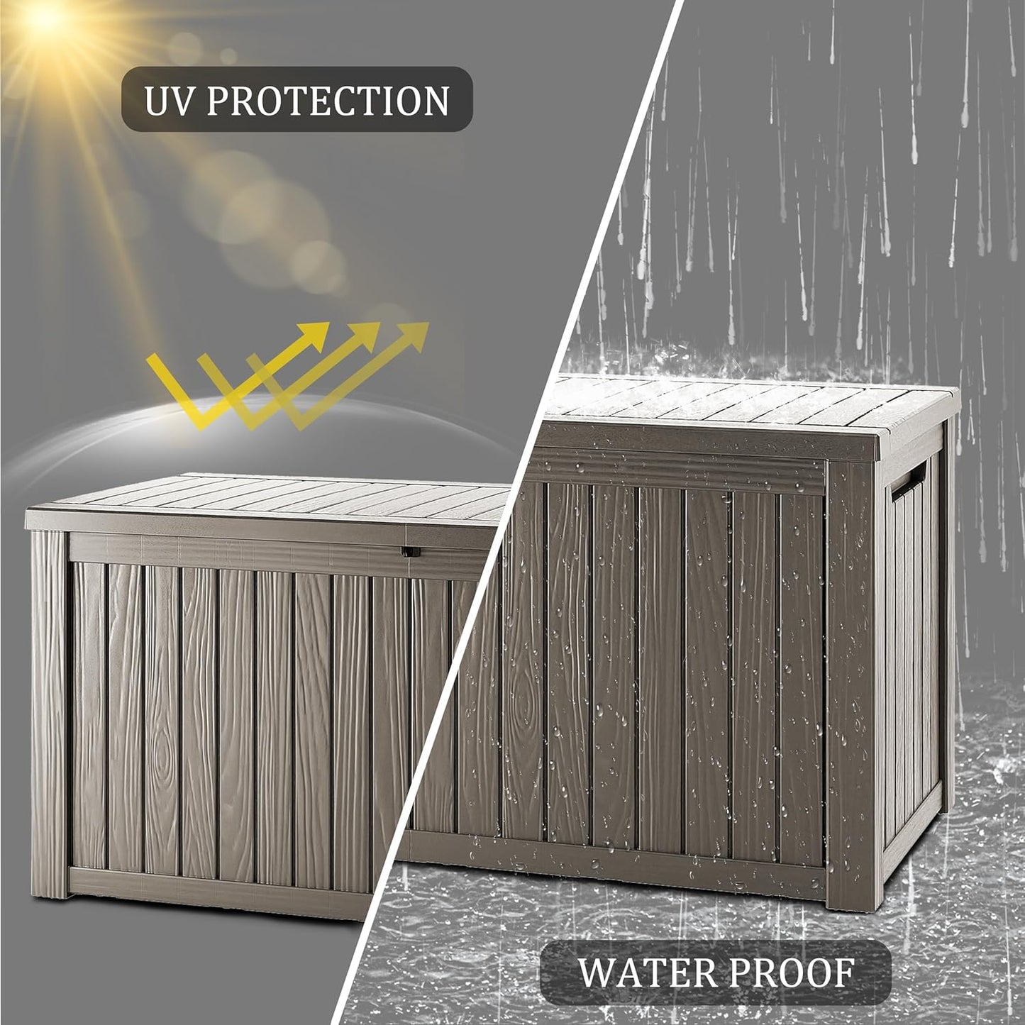 180 Gallon Outdoor Storage Deck Box - Large Waterproof Resin Bin for Delivery Boxes Outside, Lockable Storage for Patio/Pool Cushions & Tools, UV-Resistant, Granite Grey