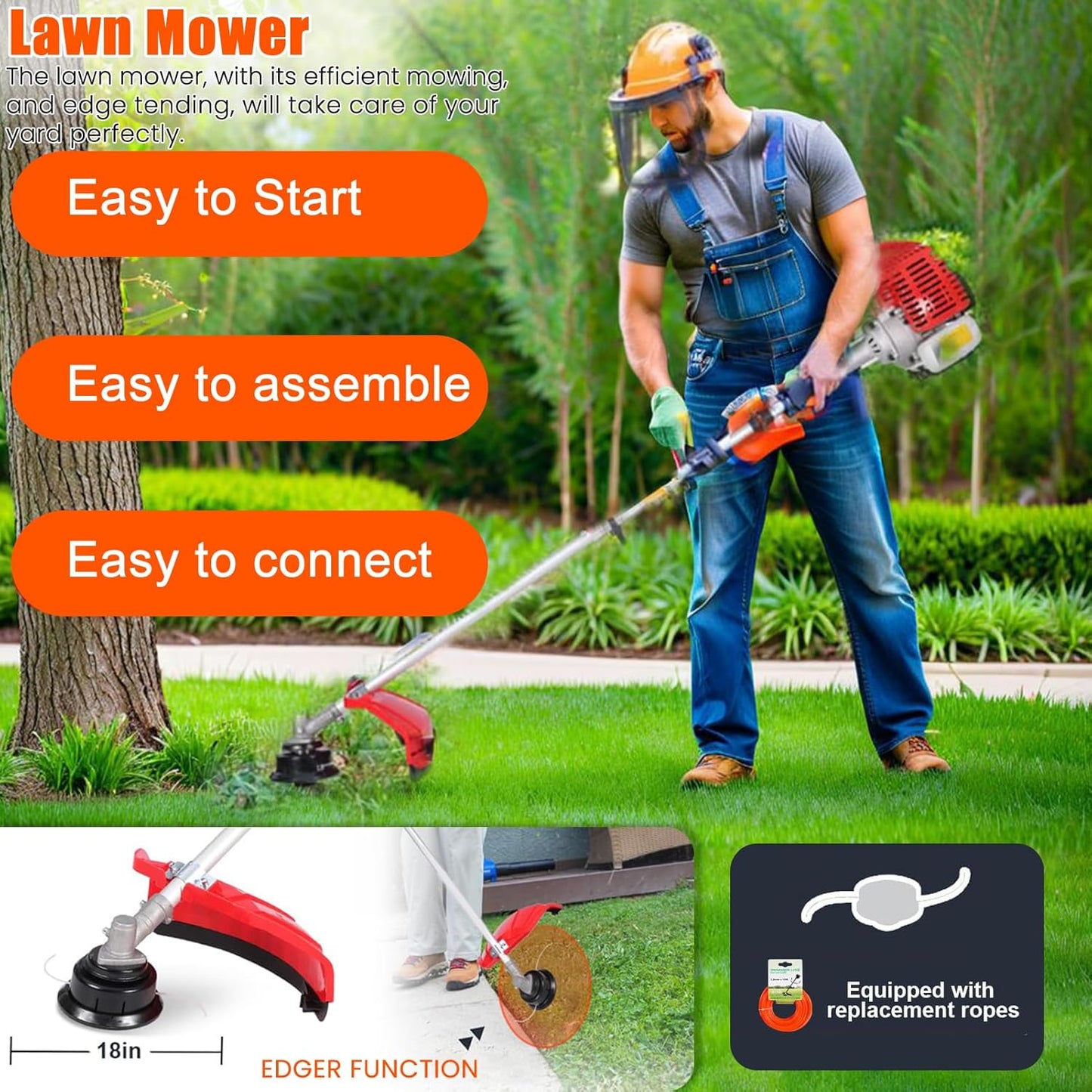 Weed Eater Gas Powered,52cc 2-Stroke Weed Wacker,2 in 1 Multi-Functional Grass Strimmer Petrol Hedge Trimmer,Gas Powered String Trimmer Brush Cutter for Garden Yard 2.2KW/8500rpm