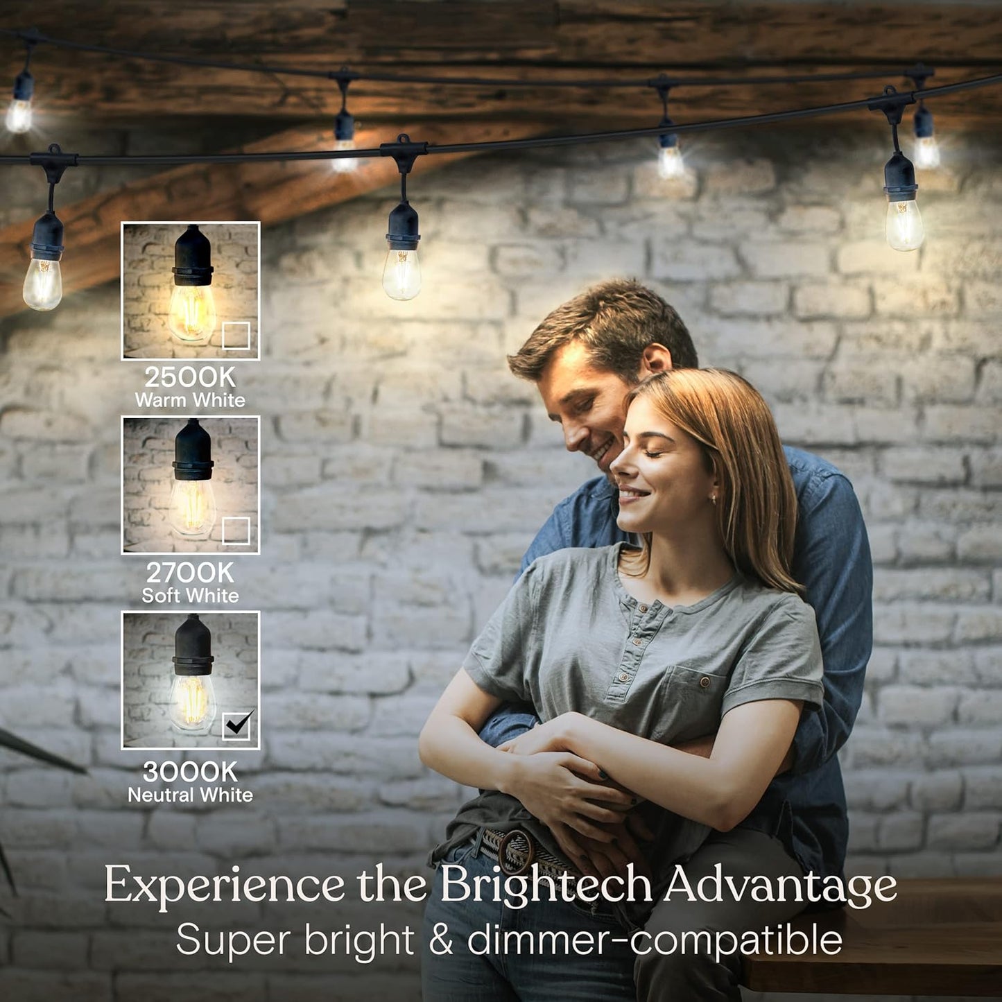 Brightech Ambience Pro - 24 Ft Waterproof LED Outdoor String Lights - Hanging, Dimmable 2W Vintage Edison Bulbs - Commercial Grade Patio Lights Create Cafe Ambience in Your Backyard, 7 Bulbs