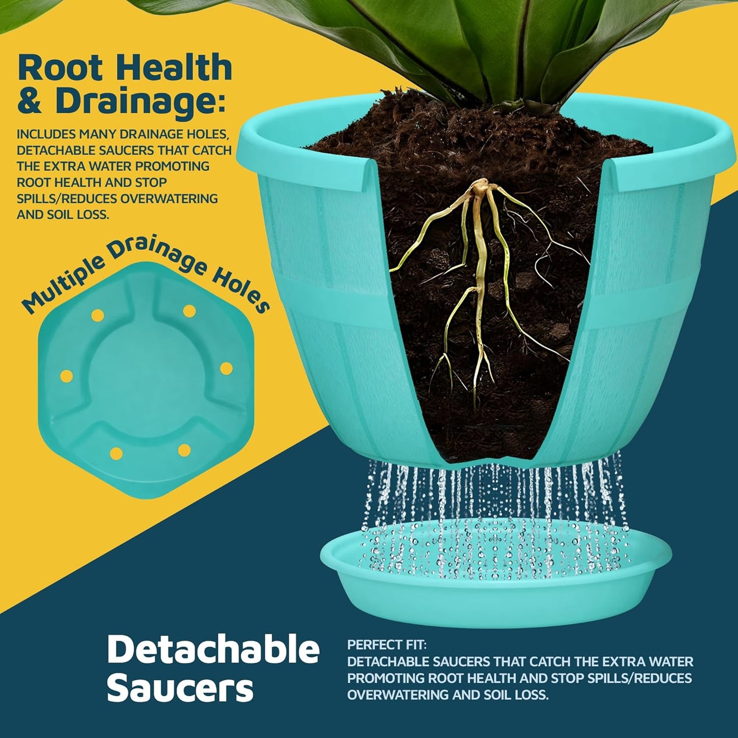 10-Inch Whiskey Barrel Planters Outdoor Pack of 10 - Durable Plastic Plant Pots for Indoor & Outdoor Use with Drainage & Saucer, Lightweight Rustic Barrel Planters for Flowers, Herbs & Small Plants