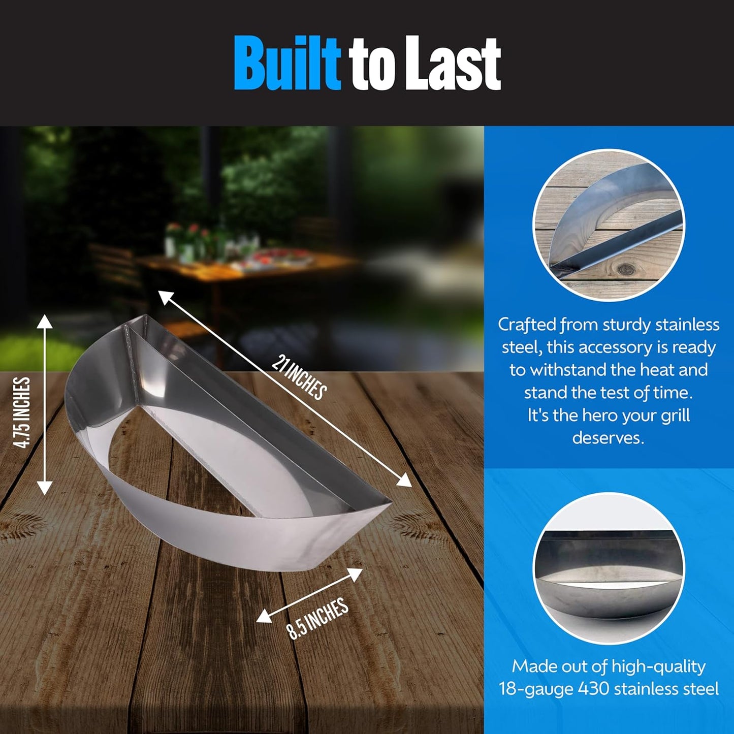 SnS Grills Patented Slow ‘N Sear Original Insert - Stainless Steel Charcoal Basket with Built-In Water Reservoir for Low ‘N Slow Smoking & Charcoal Grilling for Weber & Other Kettle Grills - 22 in