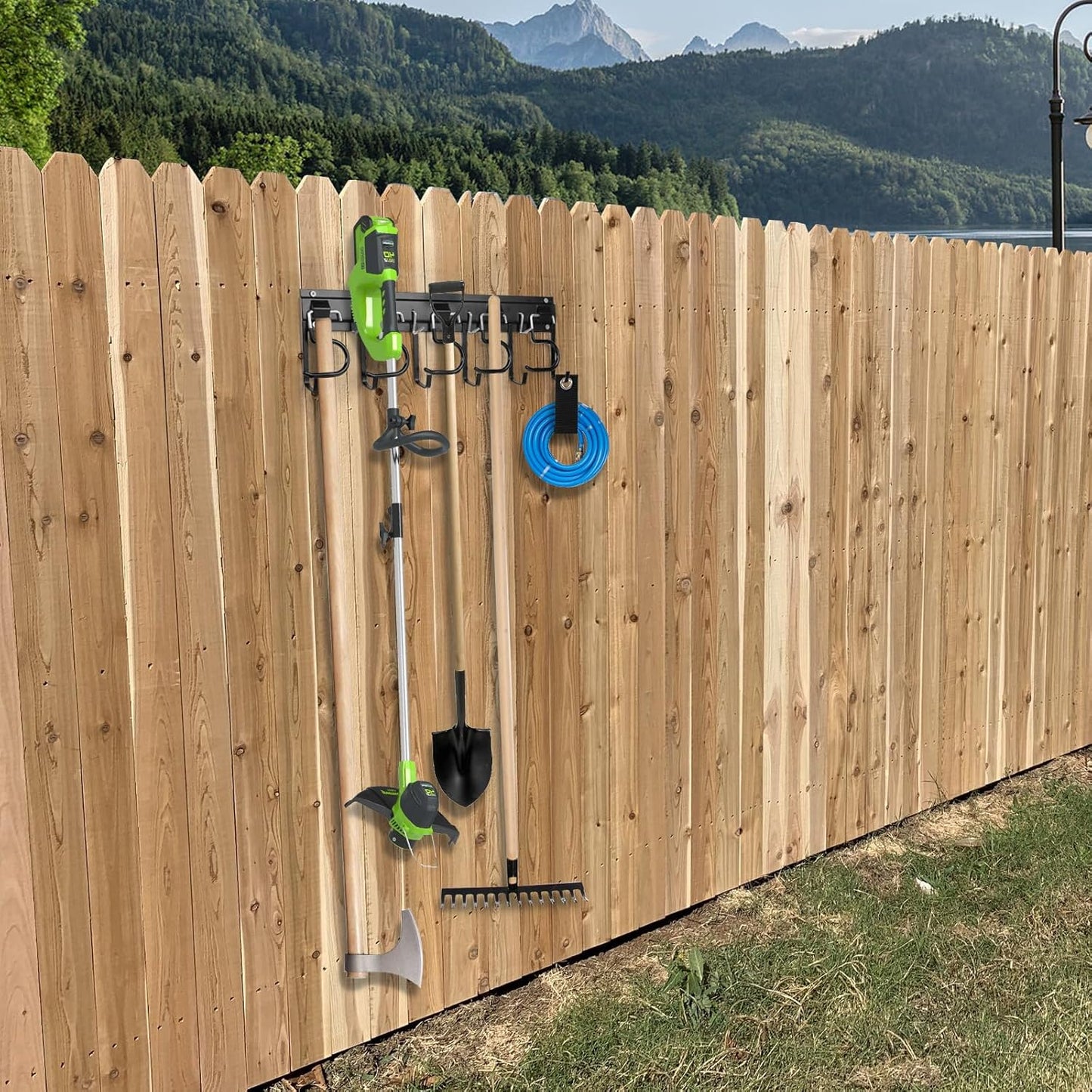 LEYU Metal Garage Tool Organizer Wall Mount, 2 Pack Garden Tool Organizer With Extension Cord Straps, Garage Organization Hooks and Hangers for Shed, Yard Storage, Wall Holder for Hanging Broom Mop