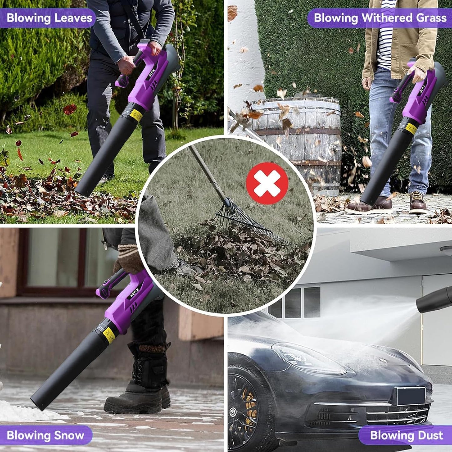 HENX Leaf Blower Cordless, 20V Lightweight Battery Blower, 430CFM Cordless Leaf Blower with 4.0Ah Battery, 6 Speed Levels, 2 Extended Tube, Fast Charger, Powerful Leaf blowers for Garden, Lawn Care