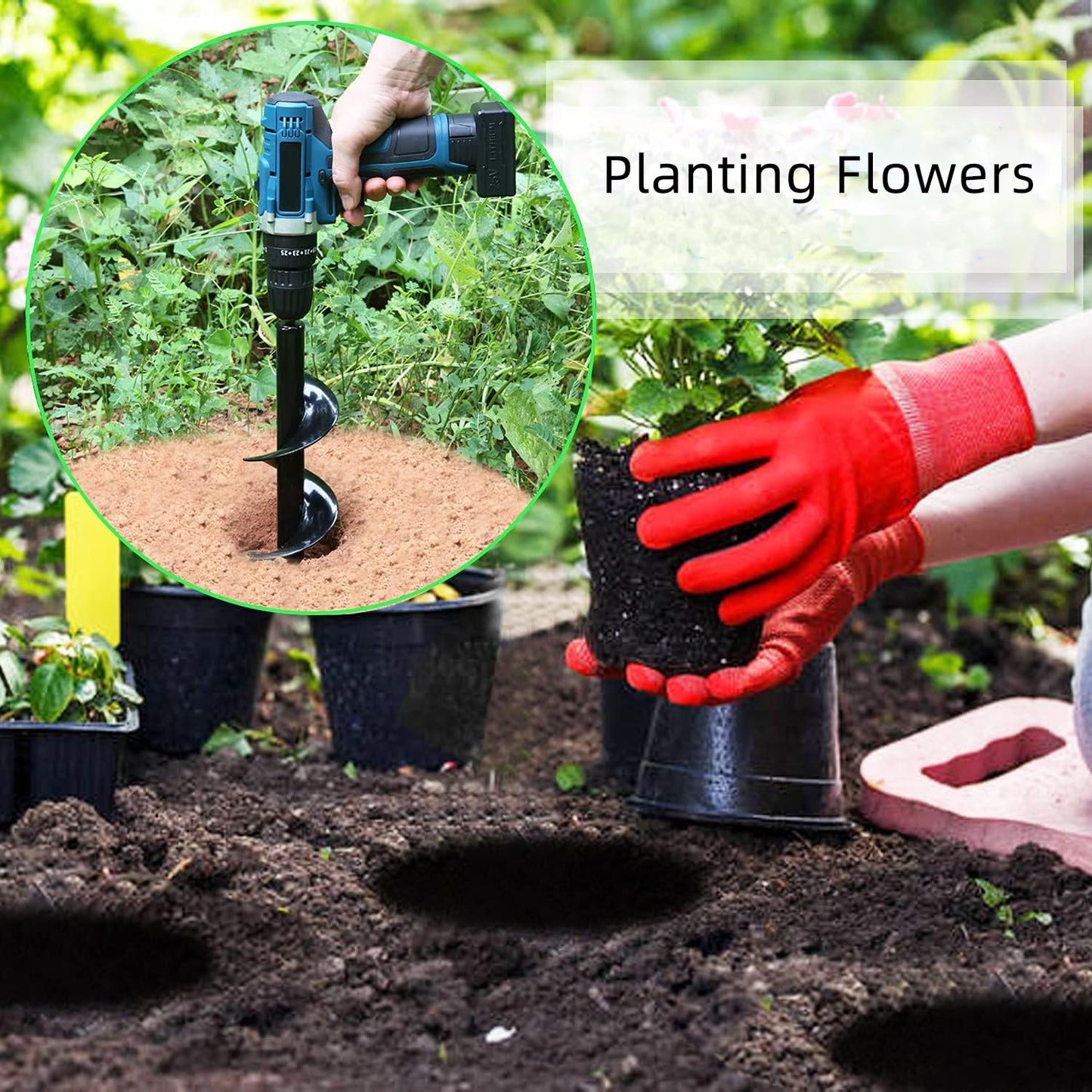 4 Pack Garden Ground Earth Spiral Drill Bit for 3/8" Hex Drive Drill, Auger Drill Bits for Bulbs Planting, Hole Digger Flowers,Bedding Digging Plant Rapid Planter Tool