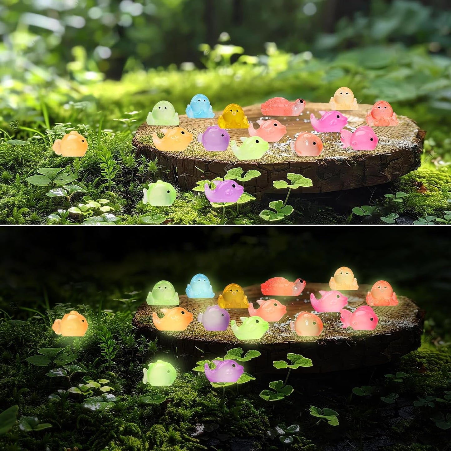 Mini Resin Ocean Animals Figures to Hide 72 PCS Luminous Tiny Miniature Figurines Bulk Glow in The Dark Include Baby Octopus Small Turtle Dolphin Fish for Aquarium Garden Micro Landscape Dollhouse