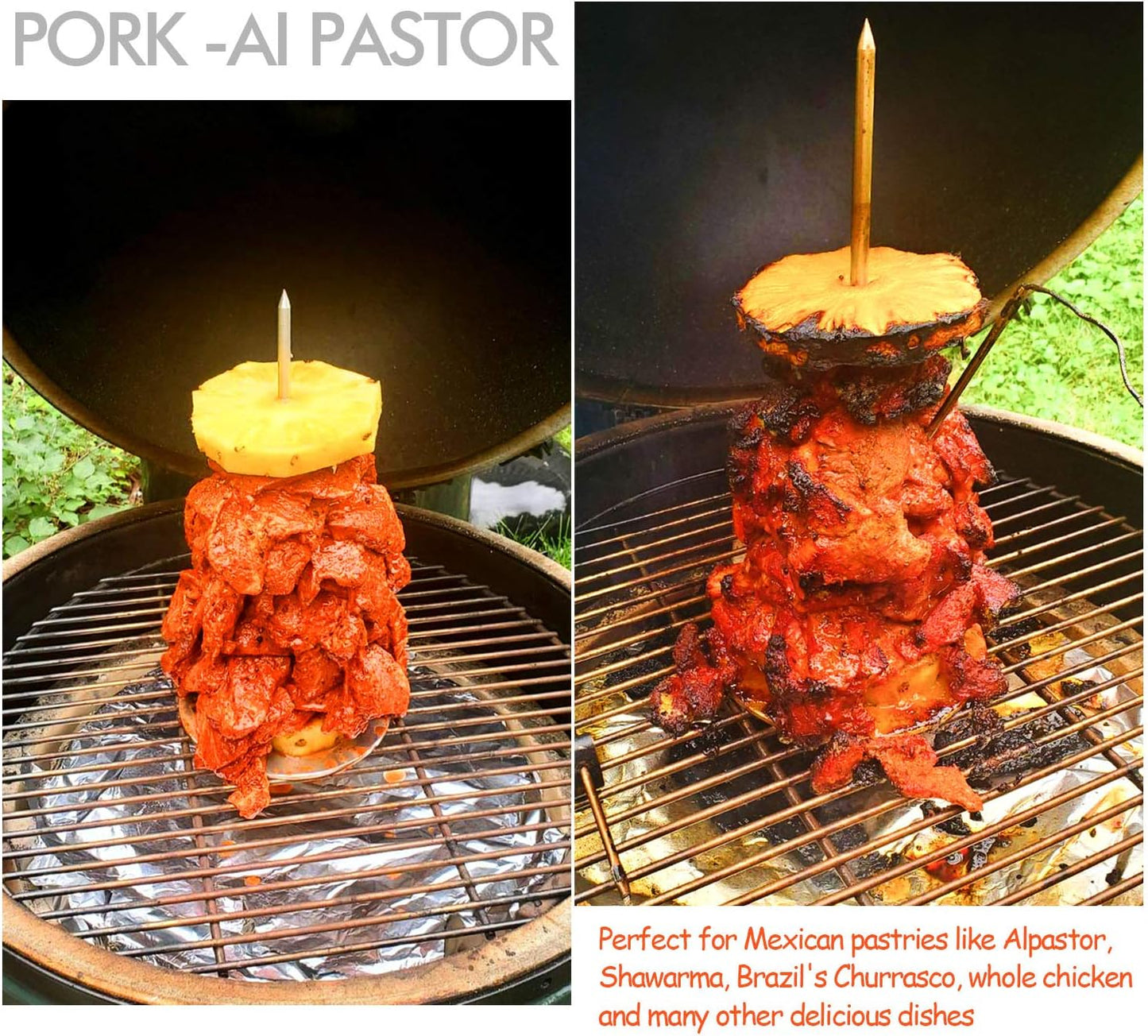 Vertical Skewer Grill - Stainless Removable Vertical Brazilian Barbecue Grilling Rack Meat Spit - Perfect for Steak, Whole Chickens, Whole Fish, Large Meat, 2Pack