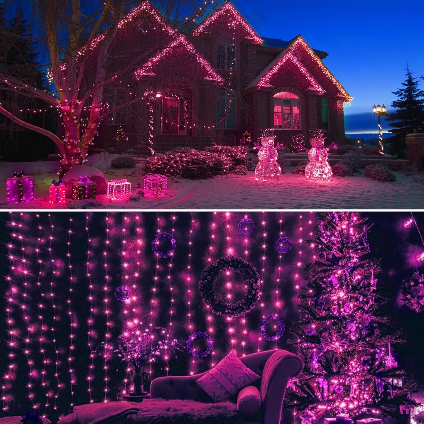 2 Pack 400 LED Solar Pink String Lights Valentine Decor, 8 Modes Solar String Lights for Outside, Waterproof and Solar Powered Outdoor Lights for Valentine Yard Garden Tree Wedding Party (Pink)