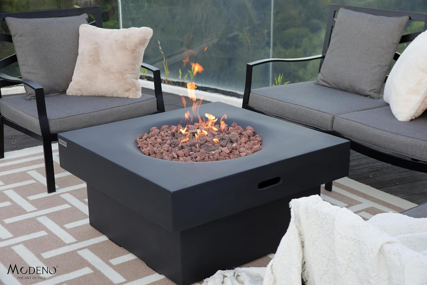 AMS Fireplace | Modeno | Branford | Firepit Table | Cover and Lava Rocks Included | (Fuel: Natural Gas - Black)